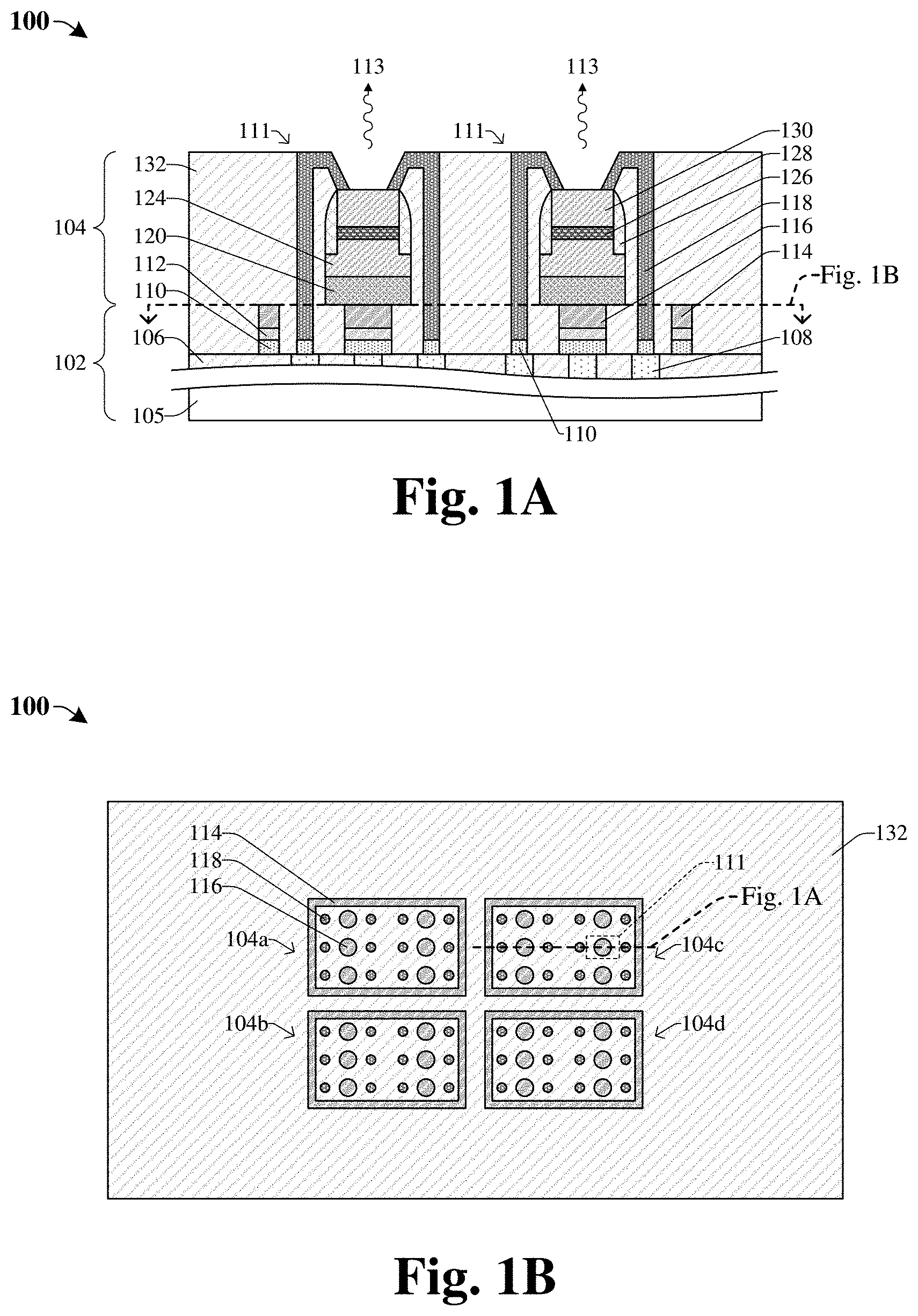 Patent US11784460 — Bump bonding structure to mitigate space contamination for III-V dies and CMOS dies — Figure 1