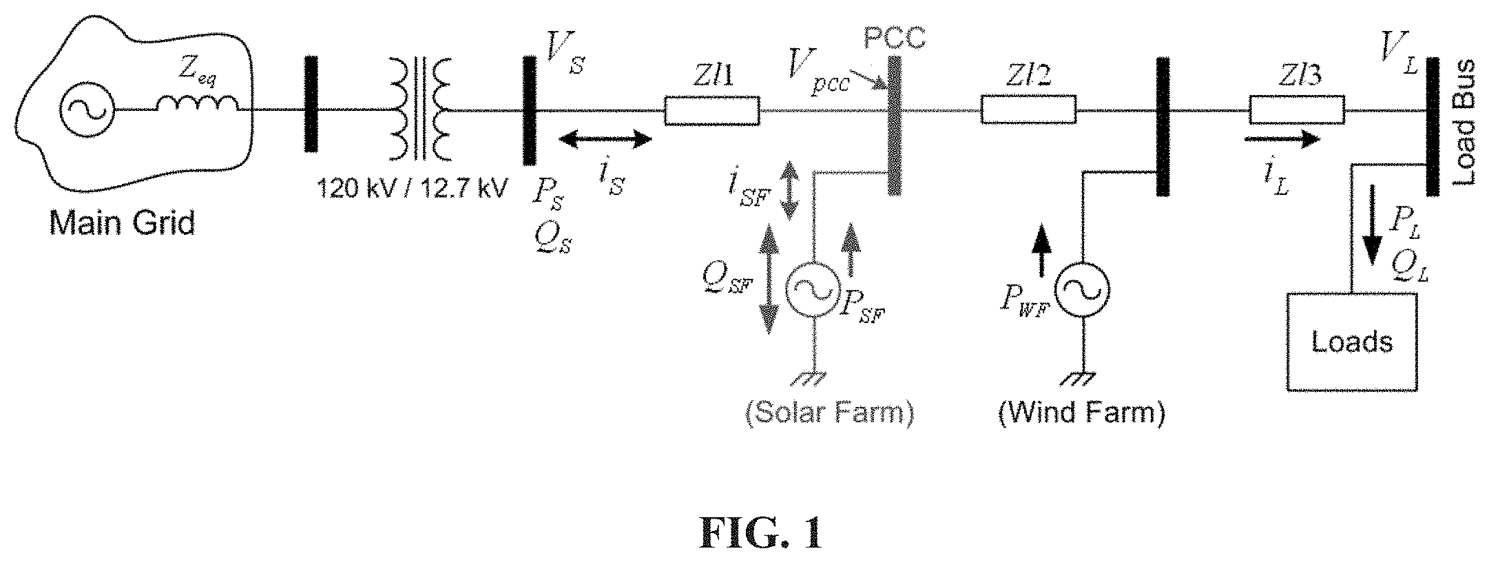 Patent US11784496 — Utilization of distributed generator inverters as STATCOM — Figure 1
