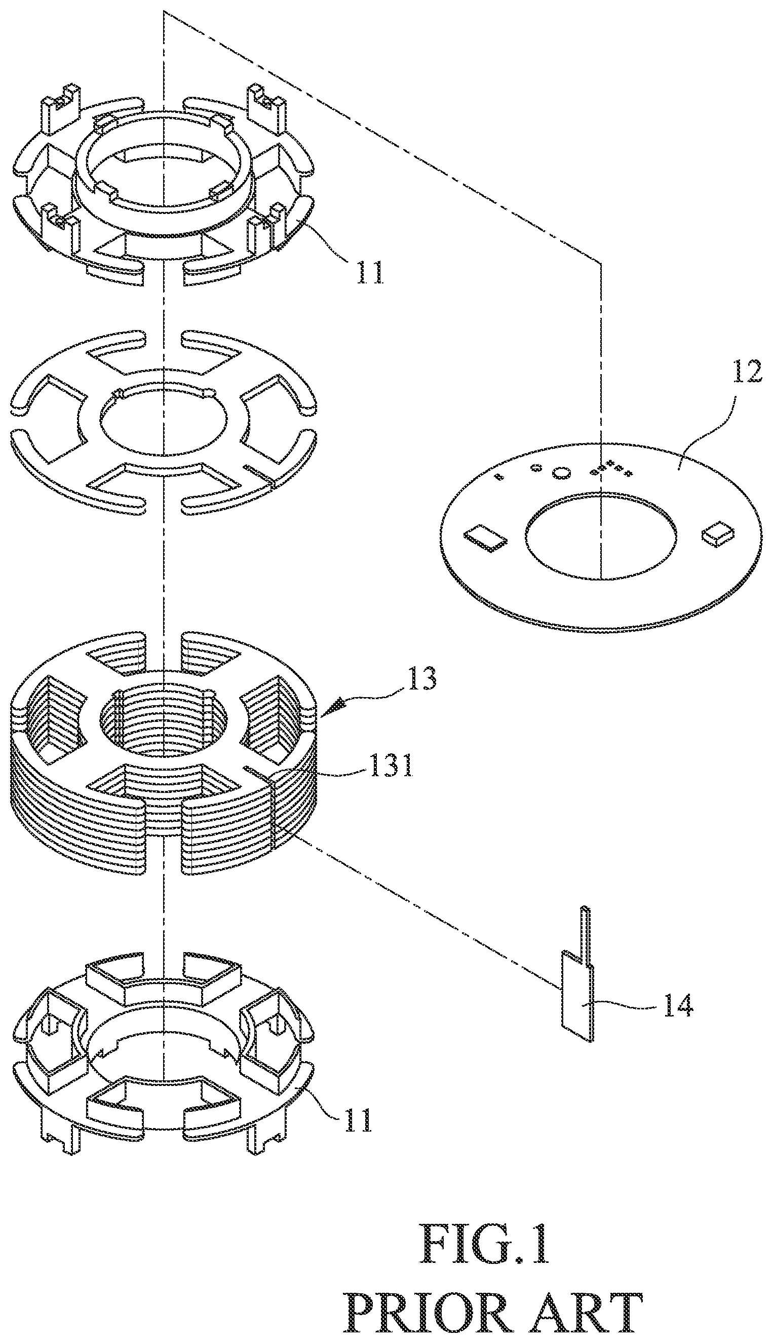 Patent US11784541 — Grounding structure for motor stator — Figure 1
