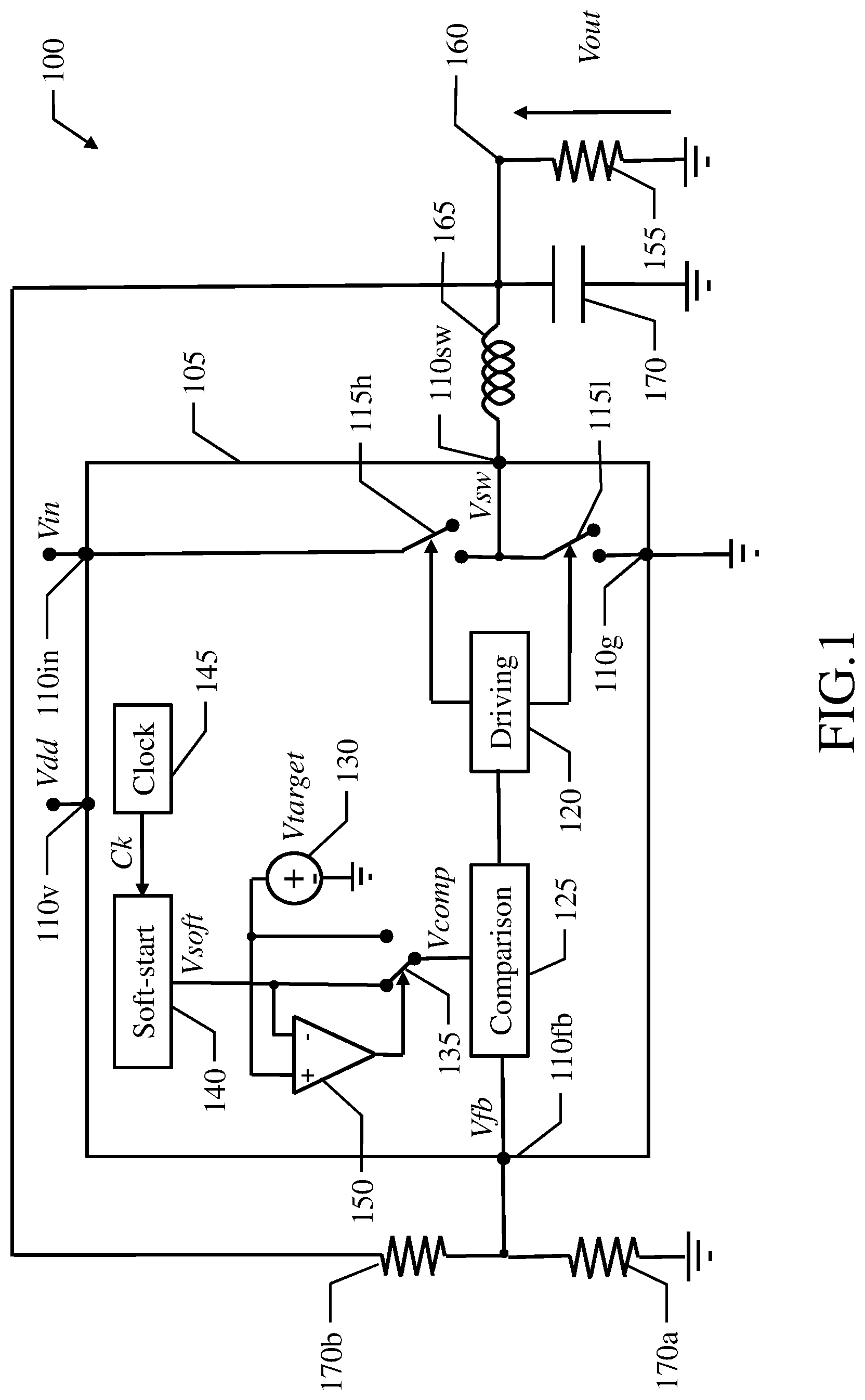 Patent US11784566 — Soft-start of a DC-DC converter based on capacitor switching — Figure 1