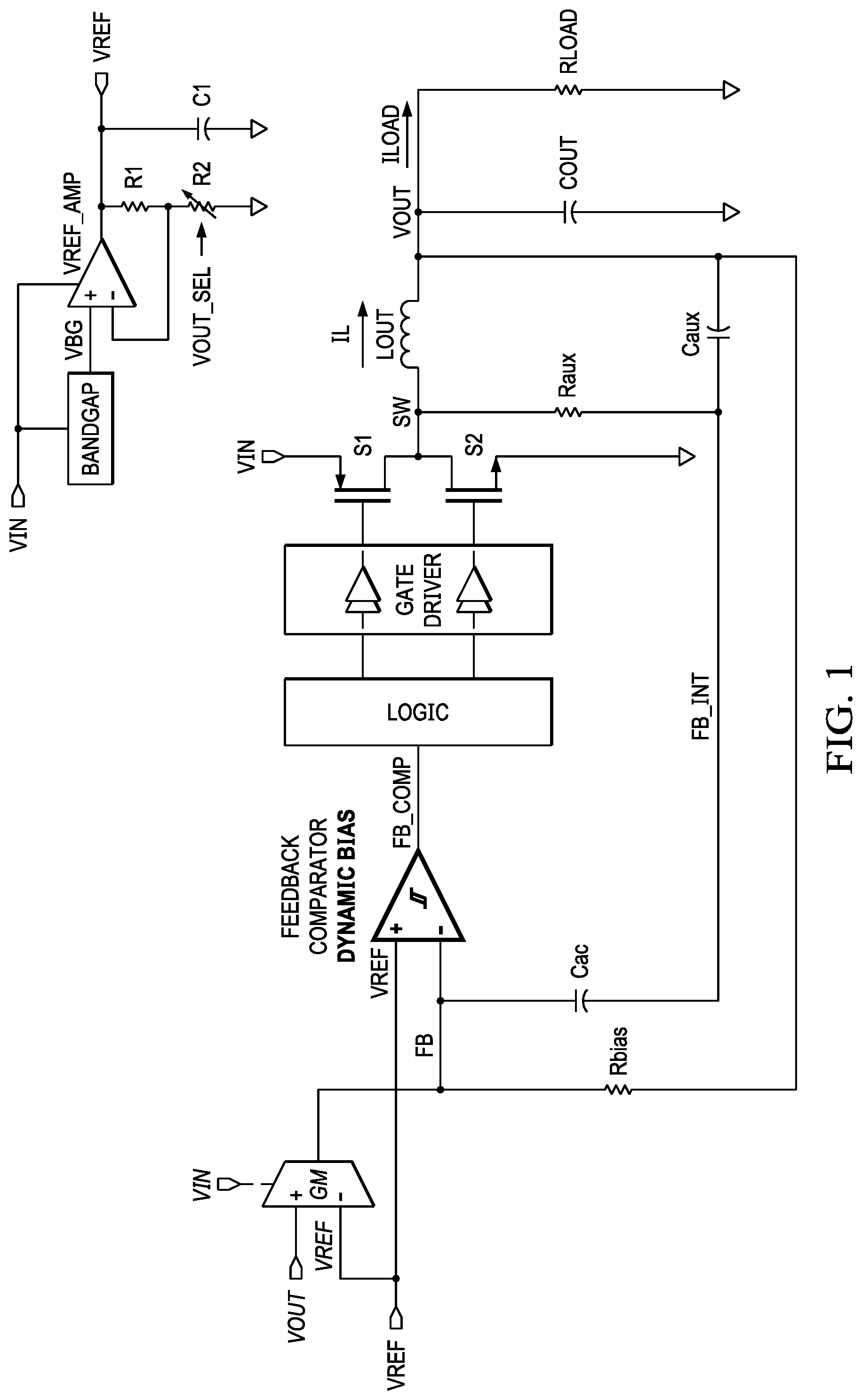 Patent US11784568 — Low quiescent current buck converter with direct feedback — Figure 1