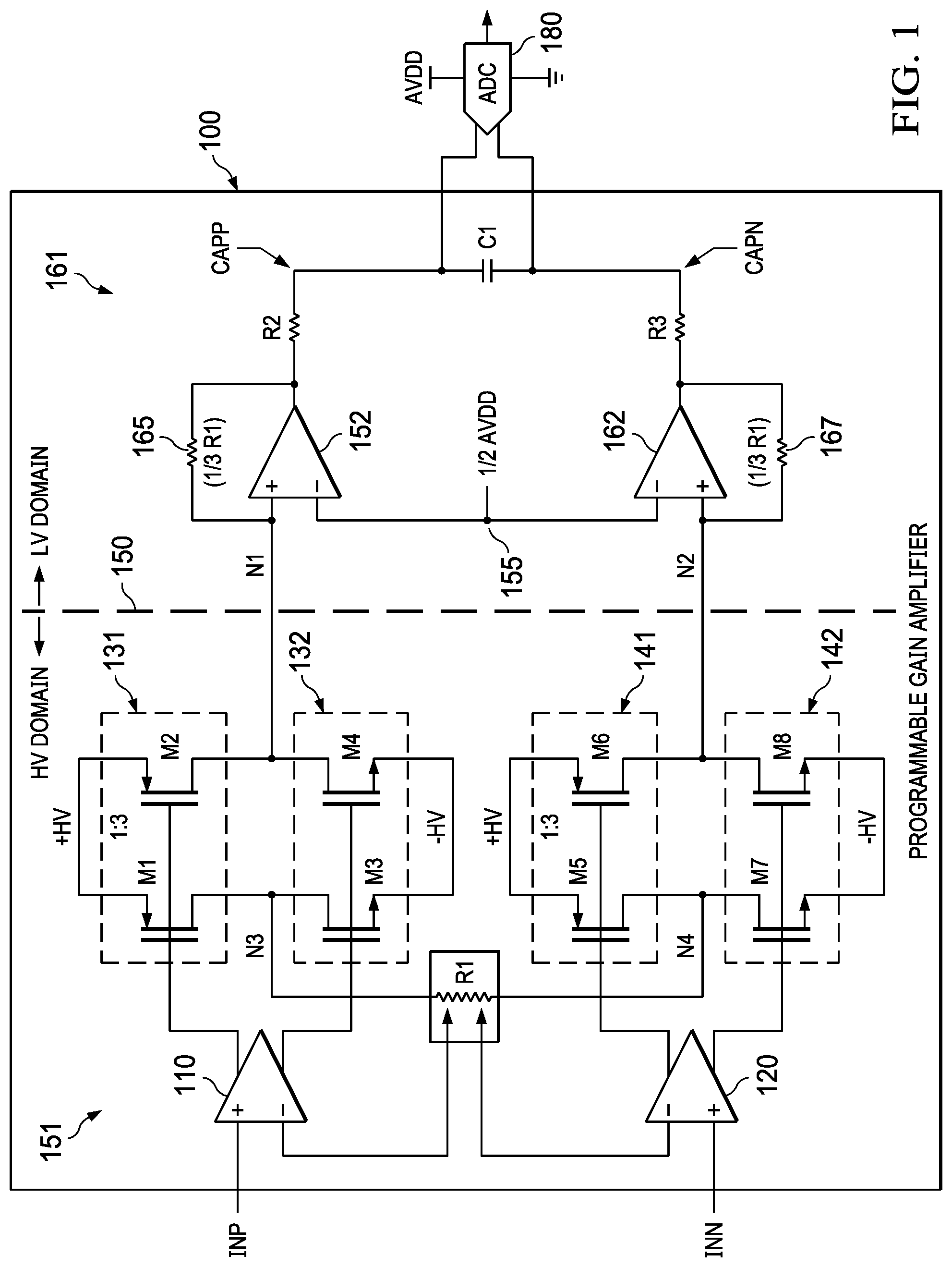 Patent US11784618 — Chopper-stabilized programmable gain amplifier — Figure 1