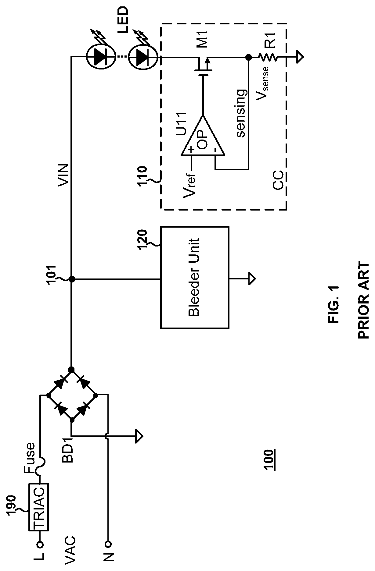 Patent US11784638 — Switch control systems for light emitting diodes and methods thereof — Figure 1