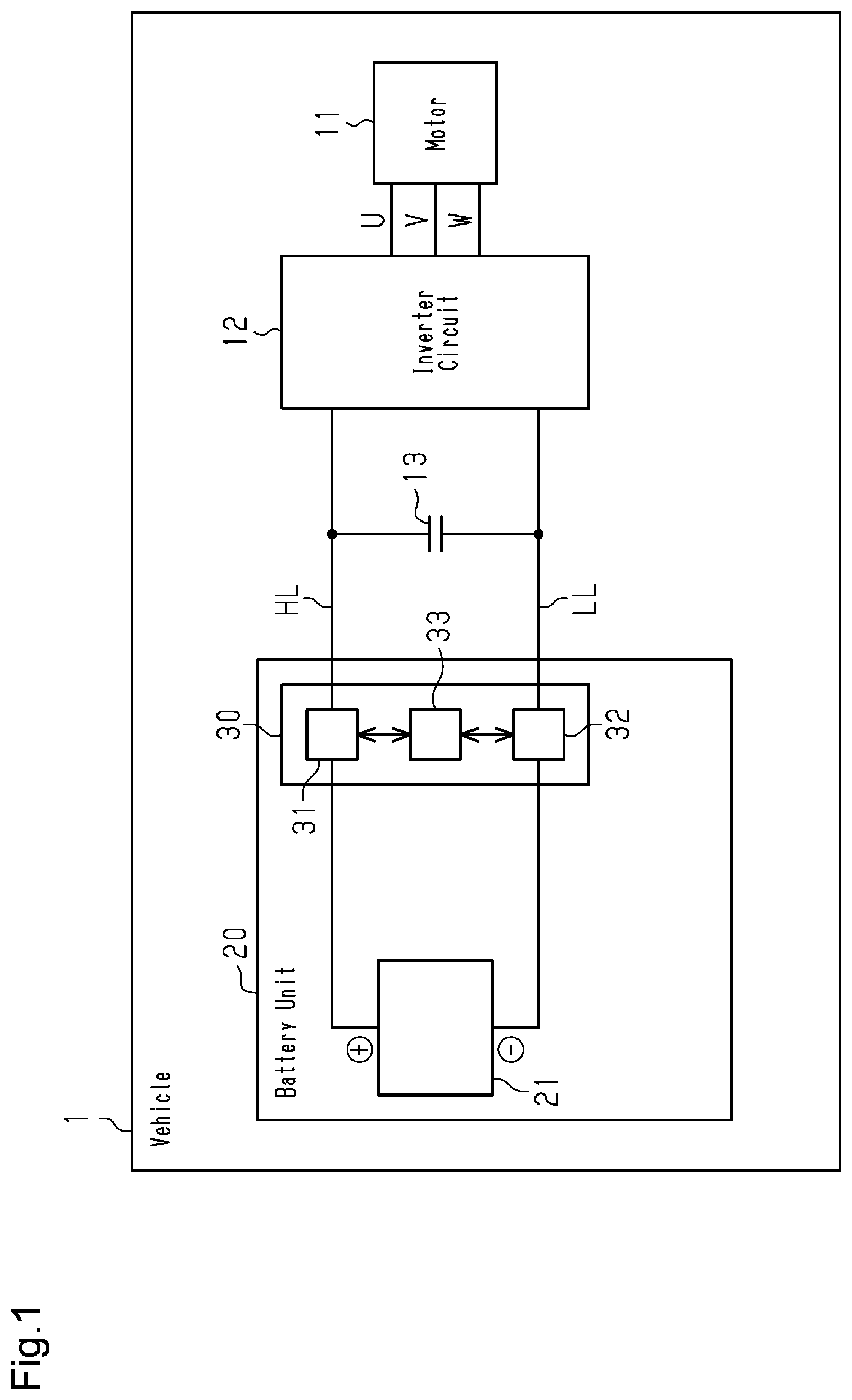 Patent US11784639 — Semiconductor device, semiconductor module, relay unit, battery unit, and vehicle — Figure 1