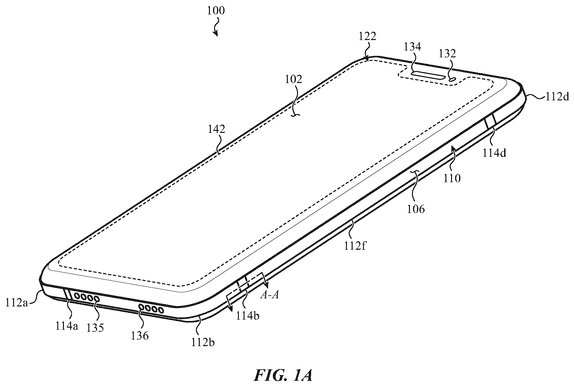 Patent US11784673 — Electronic device housing having a radio-frequency transmissive component — Figure 1