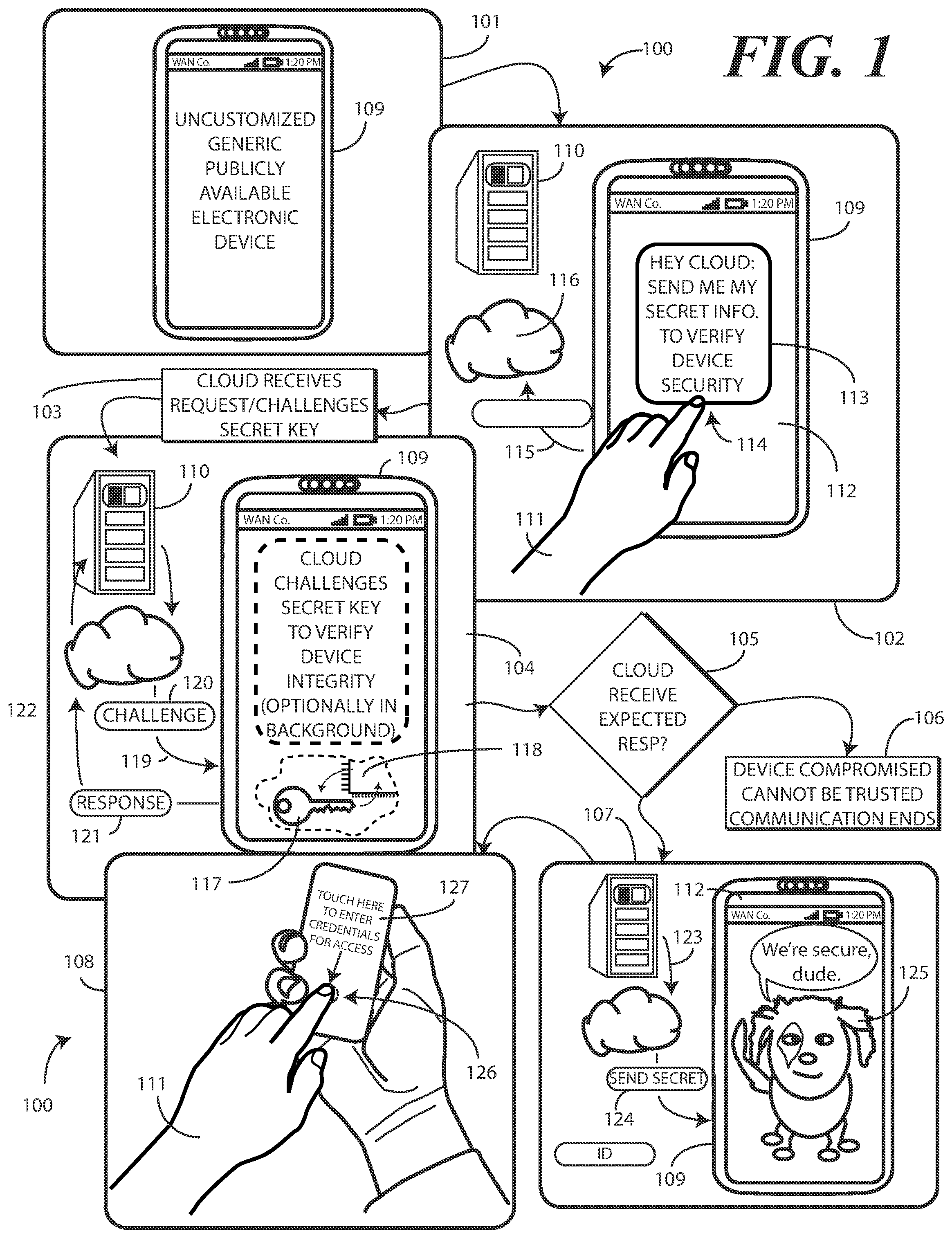 Patent US11784834 — Electronic devices and corresponding methods for verifying device security prior to use — Figure 1
