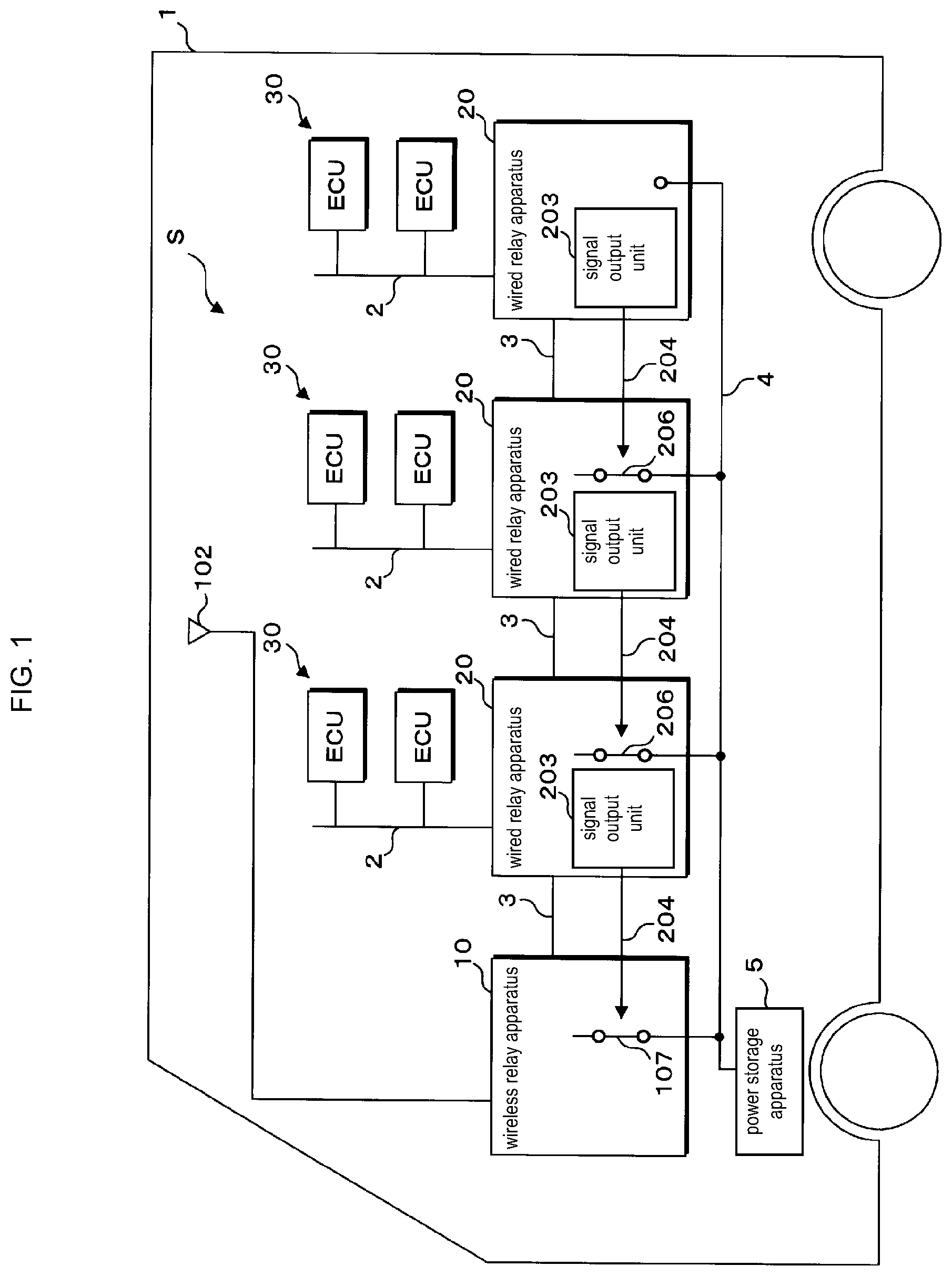 Patent US11784871 Figure 1 – Relay apparatus and system for detecting abnormalities due to an unauthorized wireless transmission