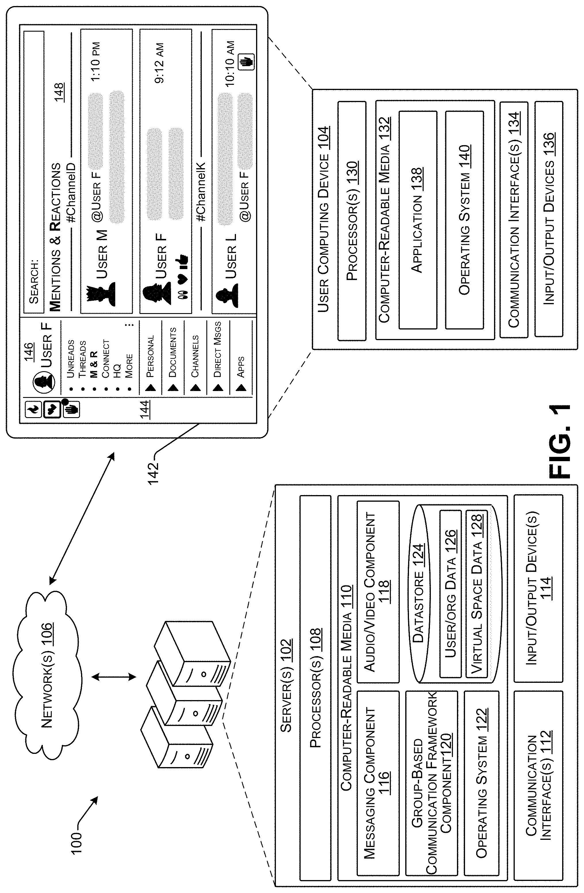 Patent US11784955 — Virtual space server redundancy across geographic regions — Figure 1