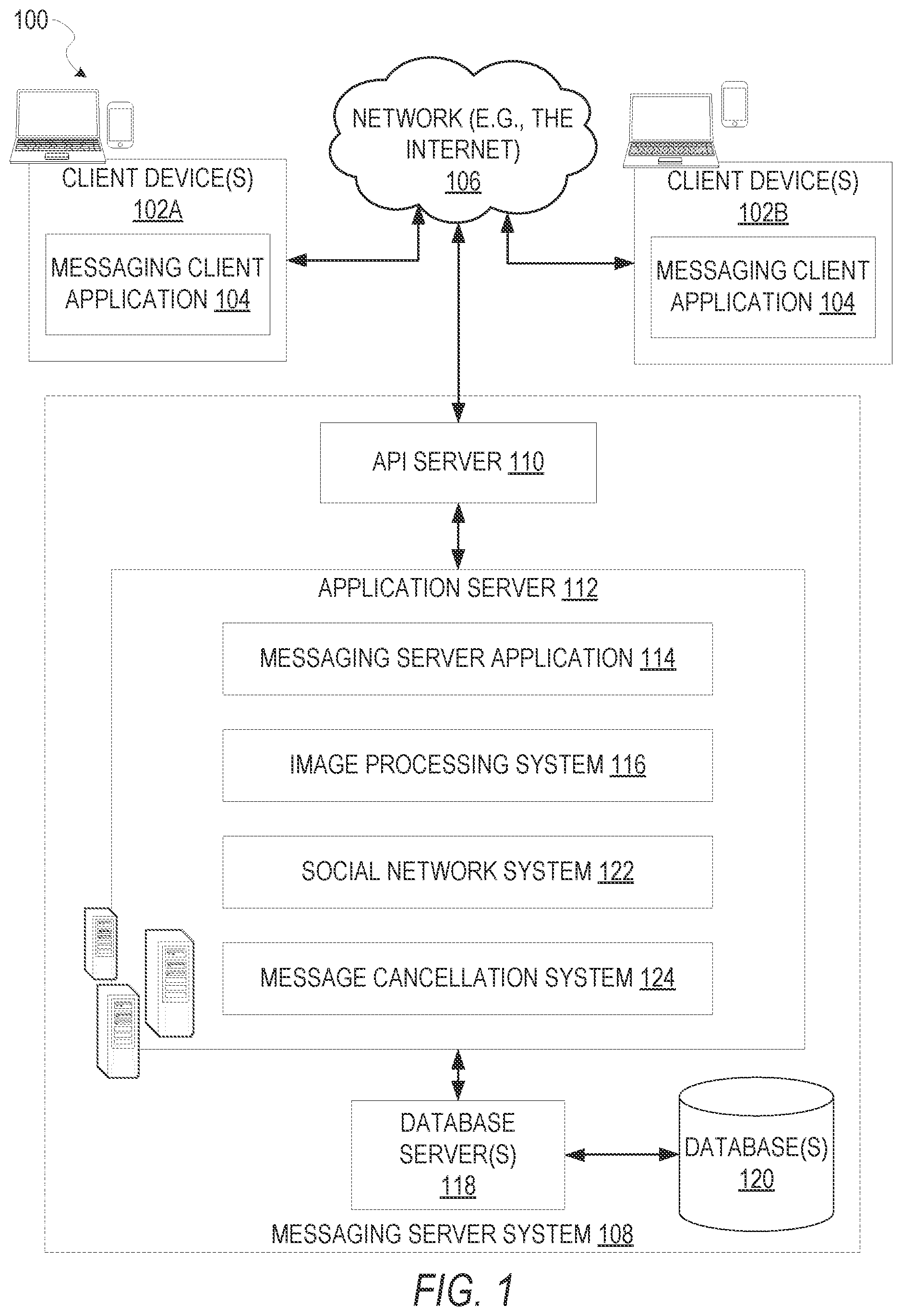 Patent US11784957 — Messaging system — Figure 1