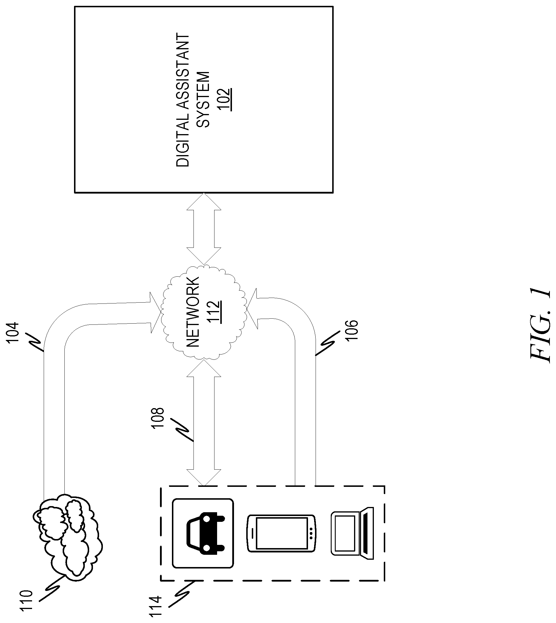 Patent US11785016 — Service actions for digital assistants — Figure 1