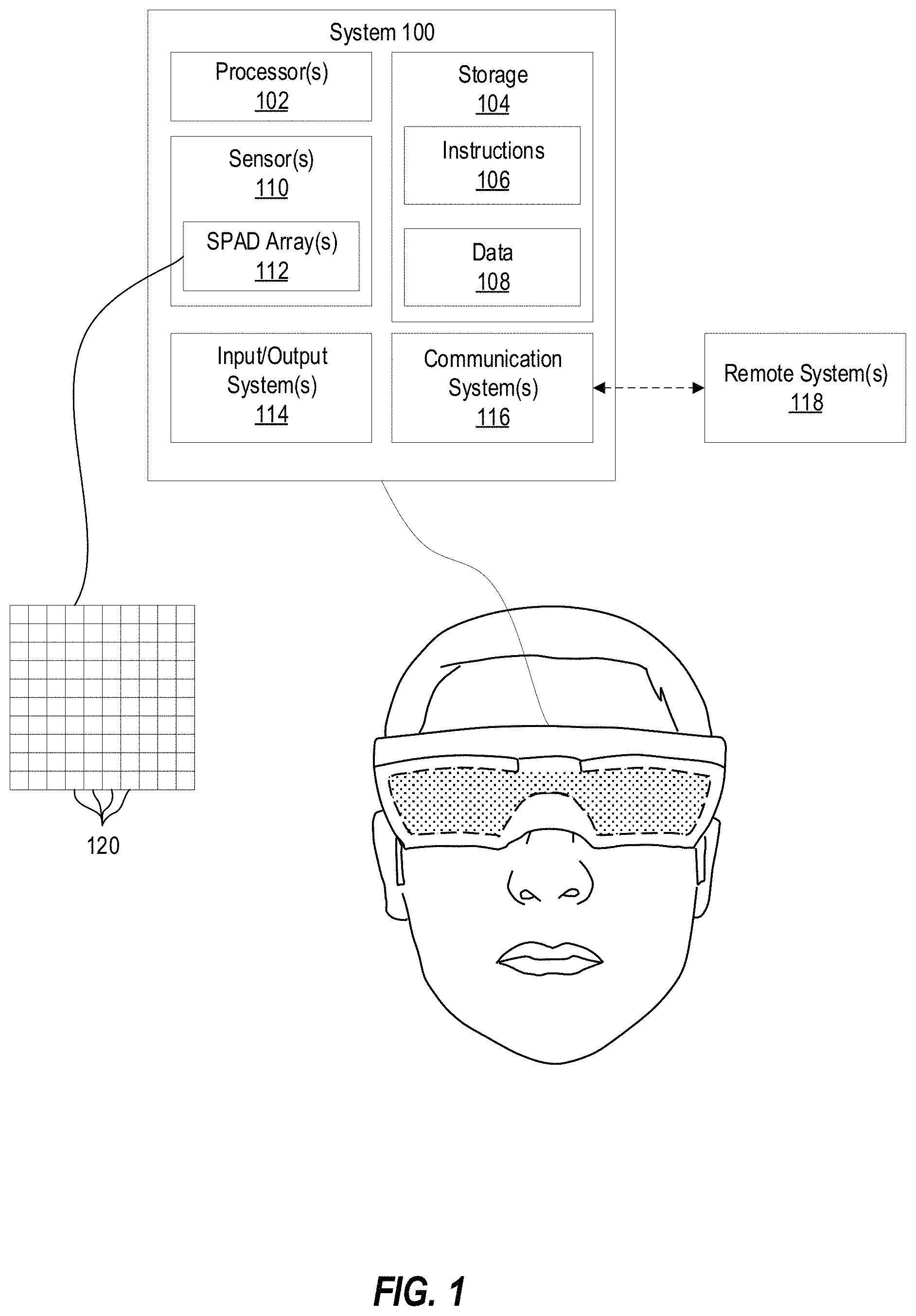Patent US11785199 — SPAD array for intensity image capture and time of flight capture — Figure 1