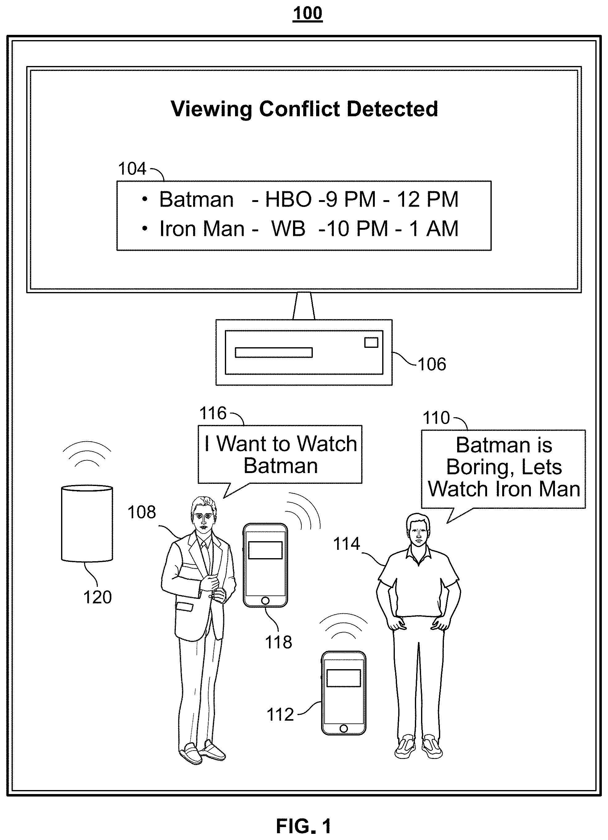 Patent US11785310 — Systems and methods for conflict detection based on user preferences — Figure 1