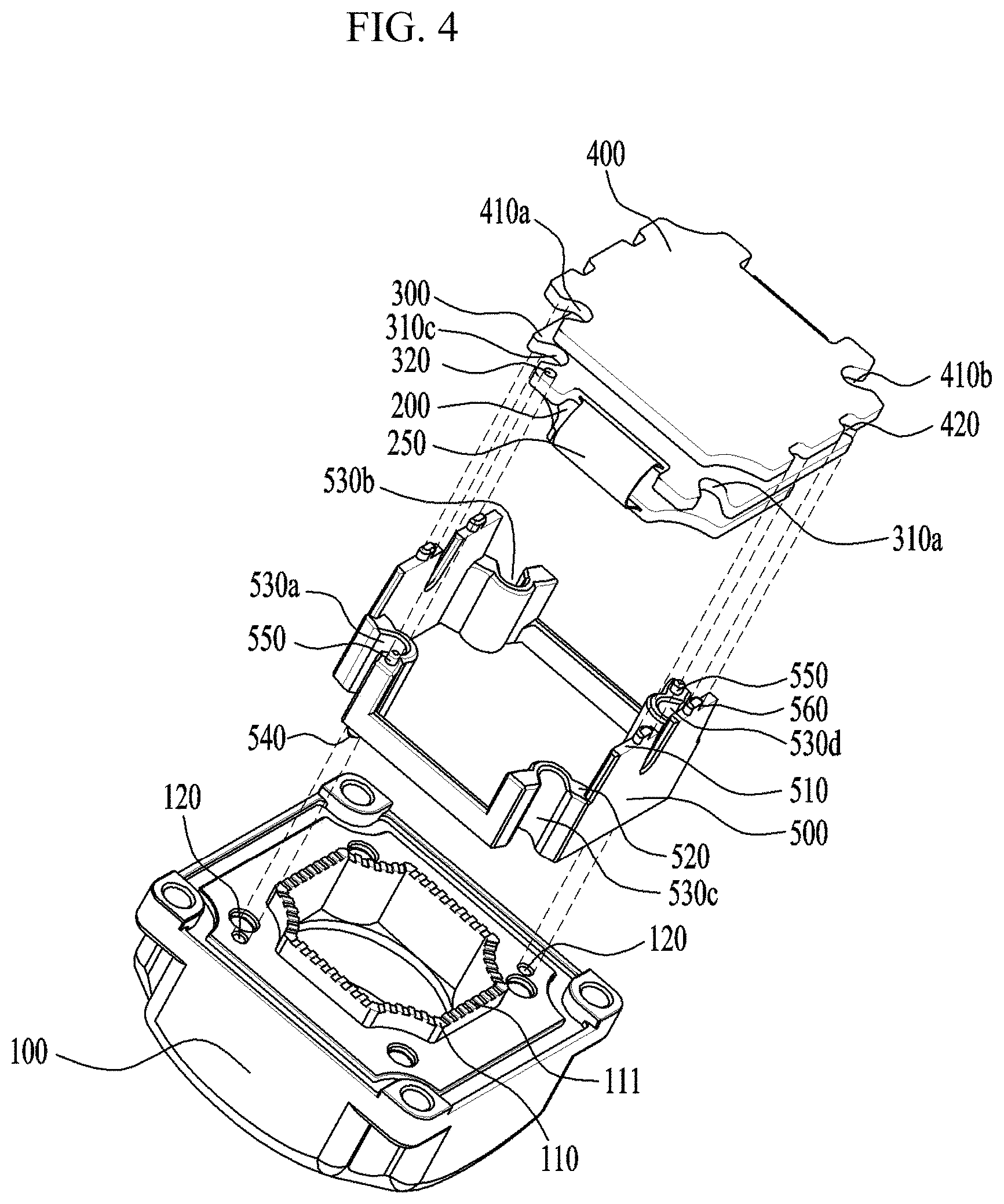 Patent US11785318 Figure 4 – Camera module including a housing with an adhesion surface