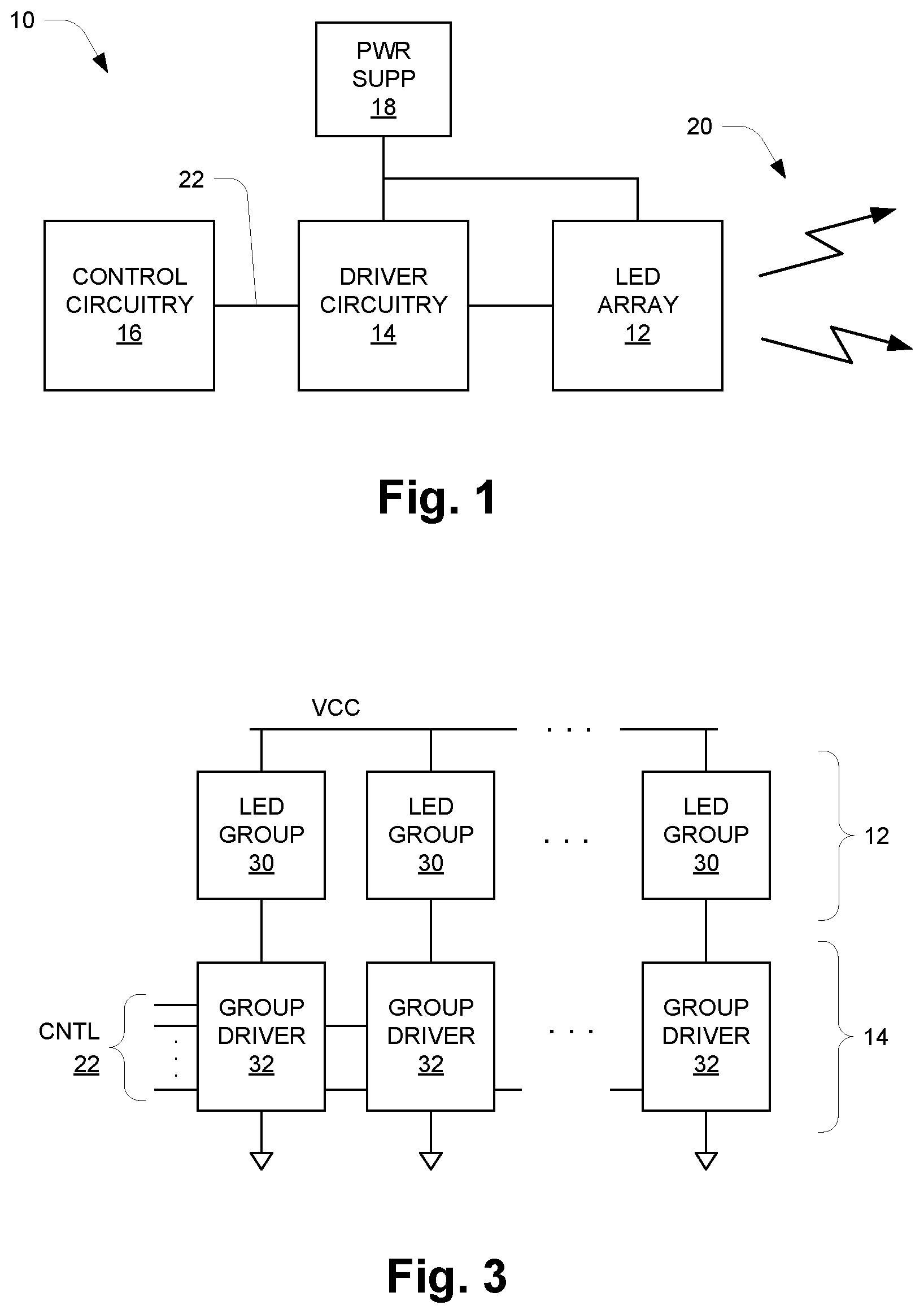 Patent US11785684 — Light apparatus with parallel-arranged LEDs and per-LED drivers — Figure 1