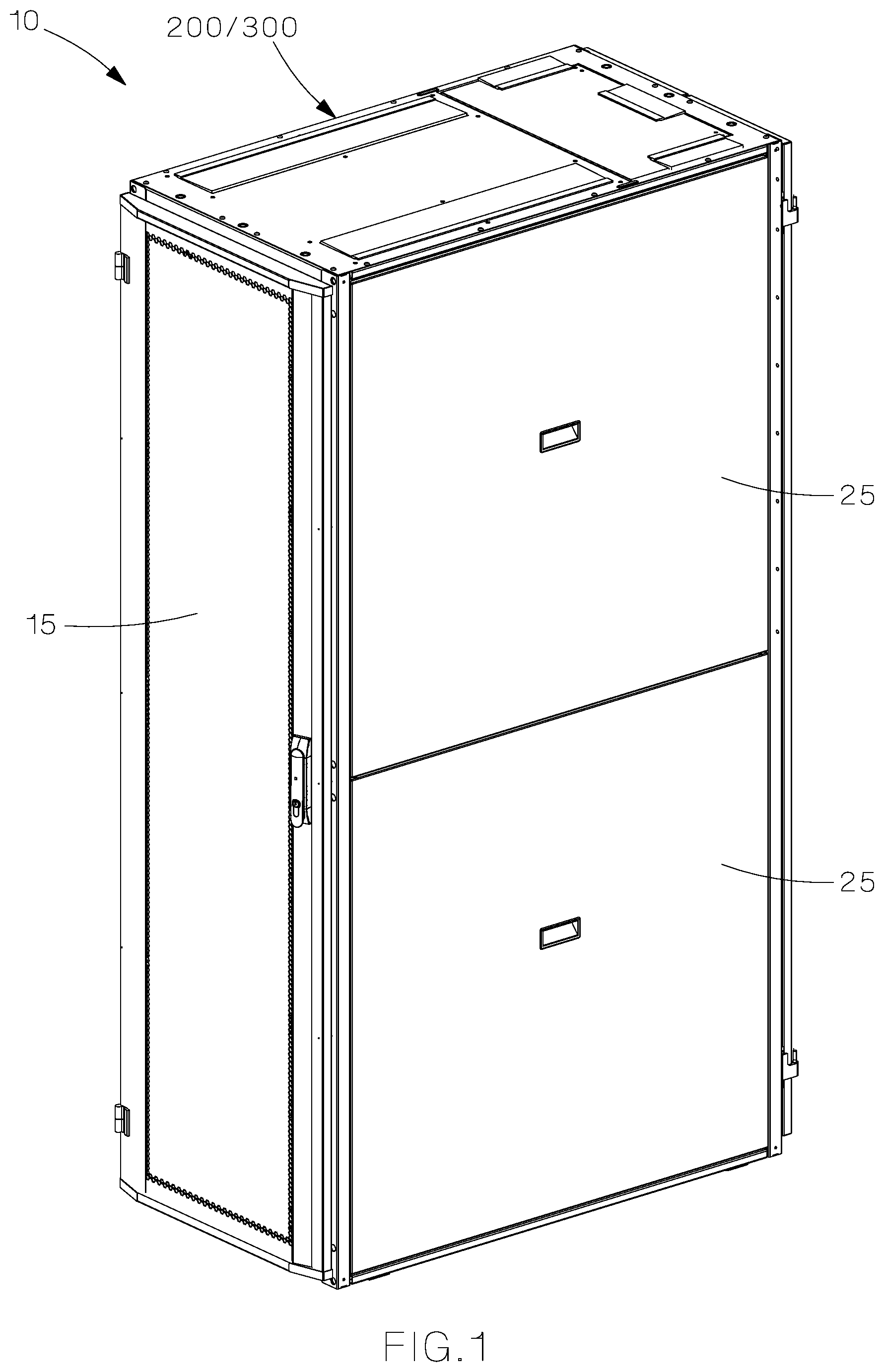 Patent US11785734 Figure 1 – Data center cabinet and top caps for a data center cabinet