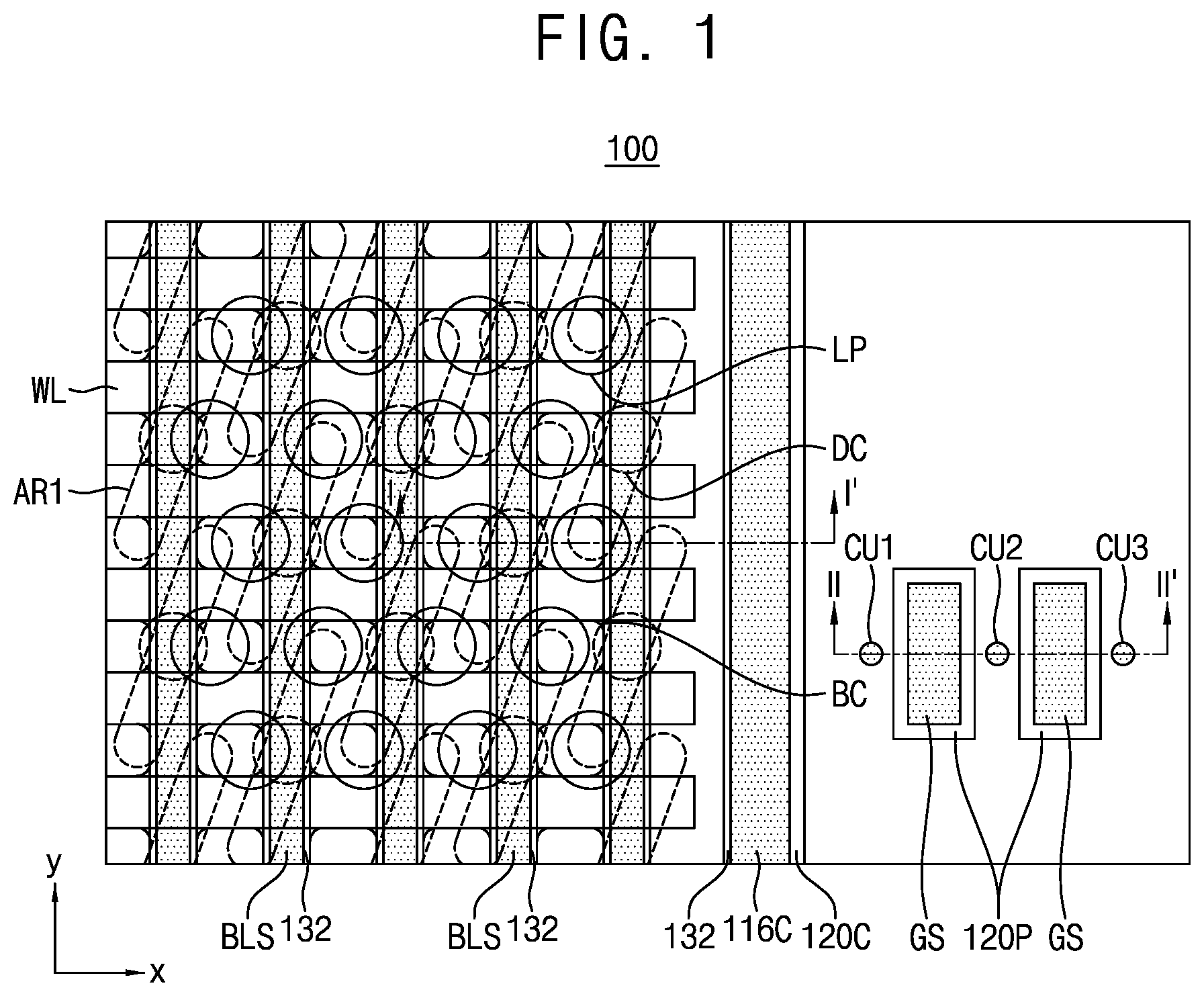 Patent US11785763 — Semiconductor devices having contact plugs — Figure 1