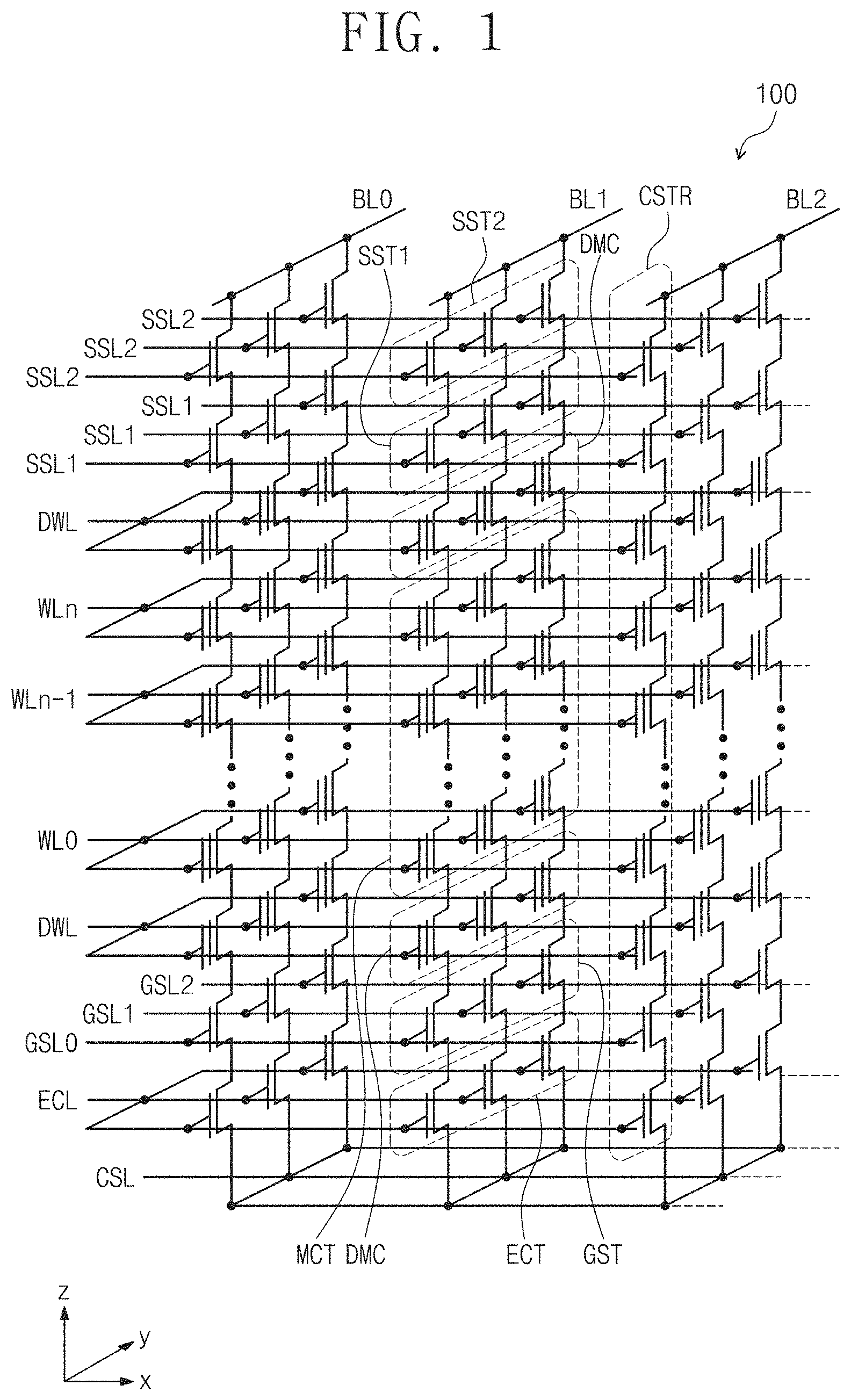 Patent US11785768 — Three-dimensional semiconductor memory devices — Figure 1