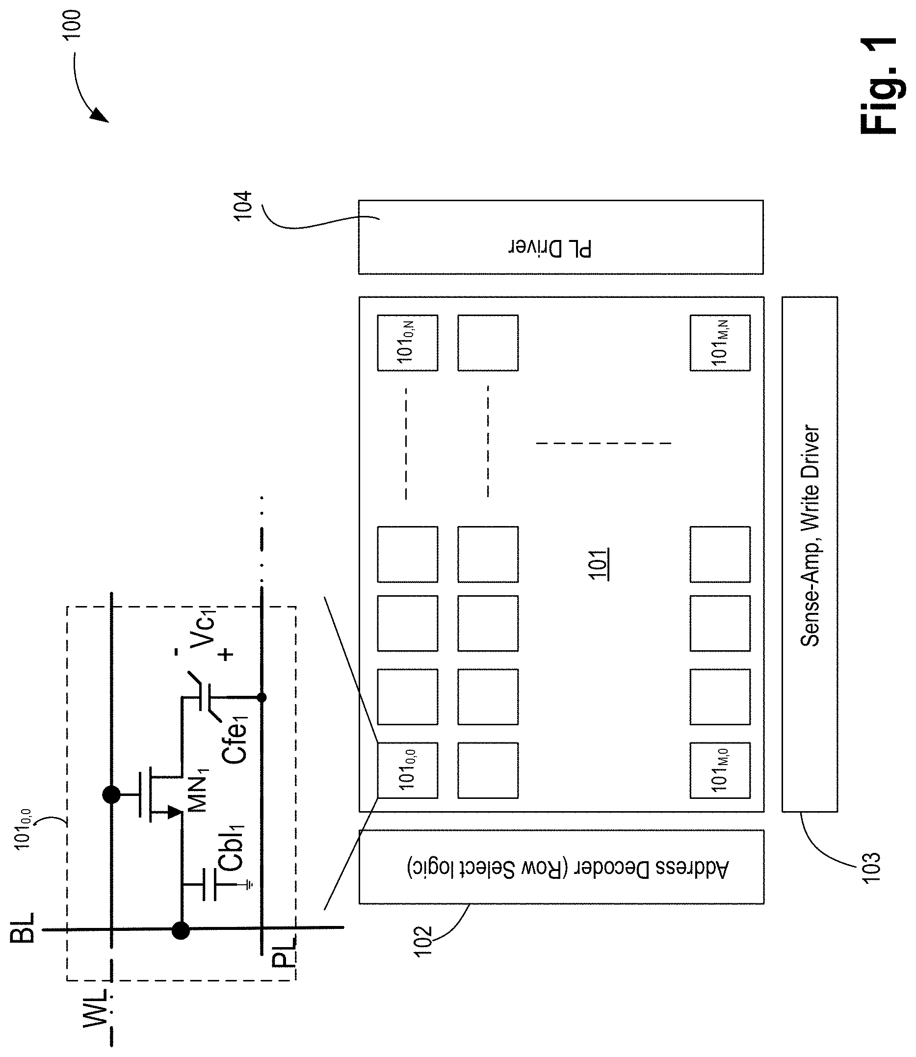 Patent US11785782 — Embedded memory with encapsulation layer adjacent to a memory stack — Figure 1