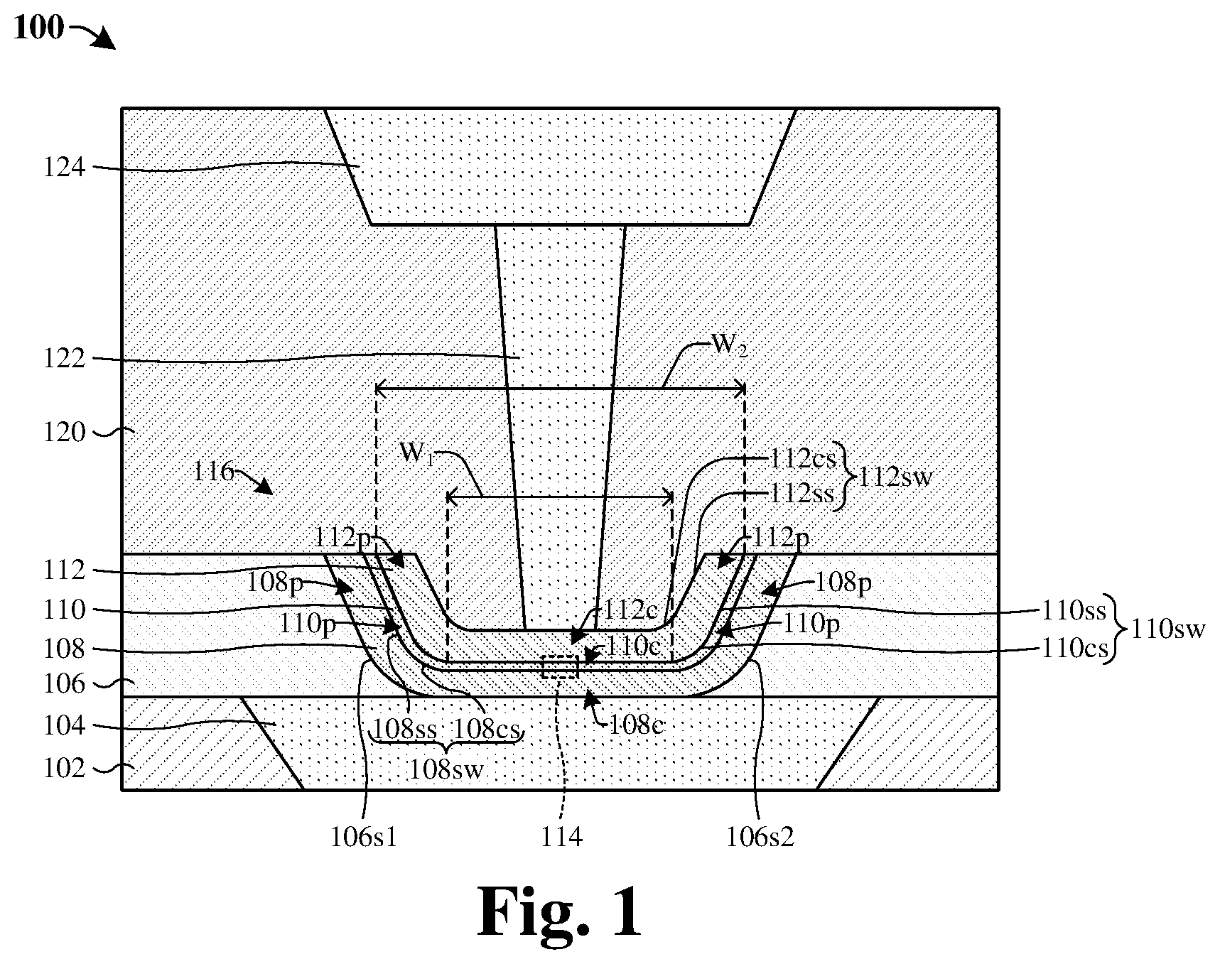 Patent US11785786 — Trench formation scheme for programmable metallization cell to prevent metal redeposit — Figure 1