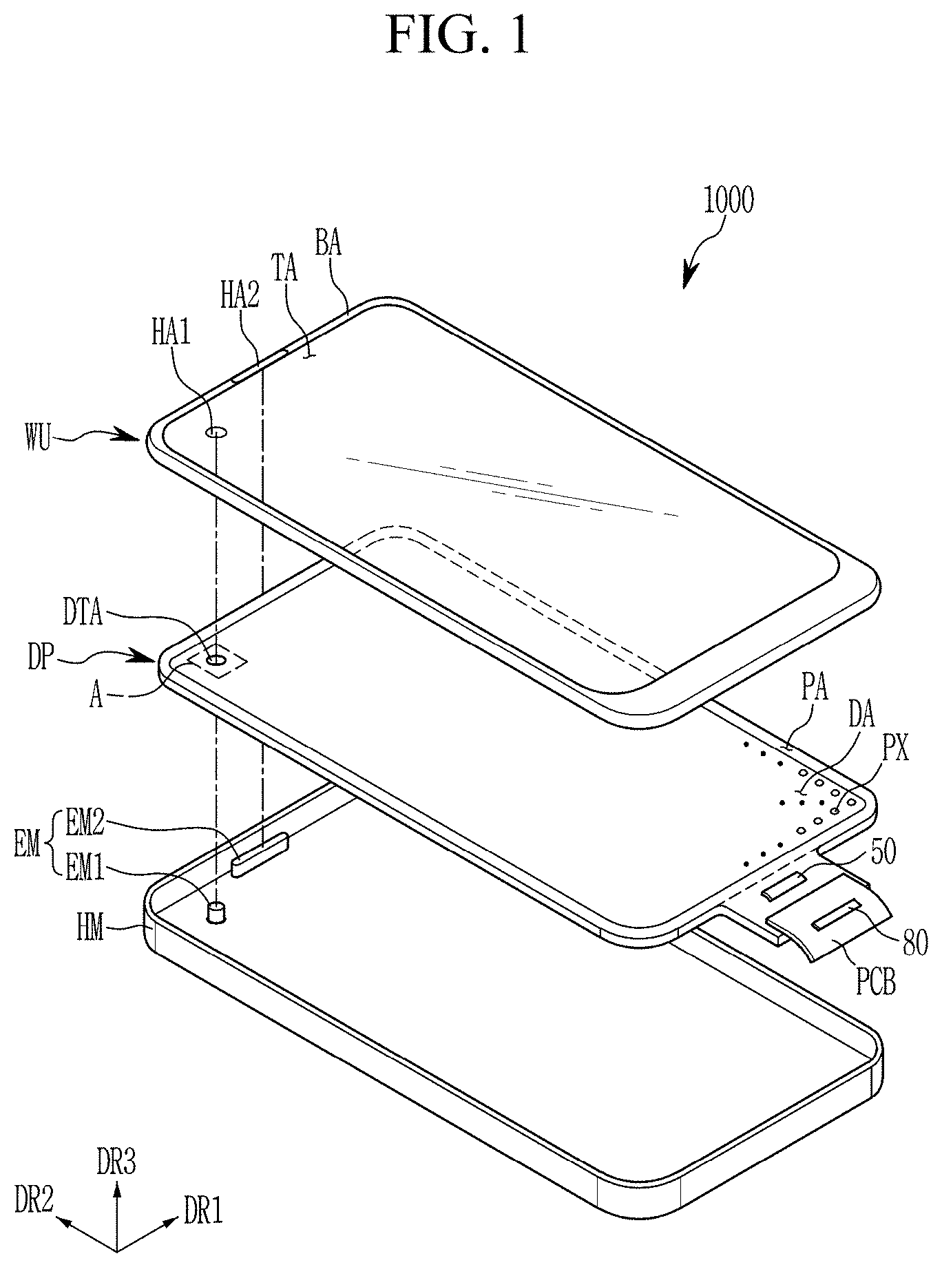 Patent US11785798 Figure 1 – Display with dam surrounding opening
