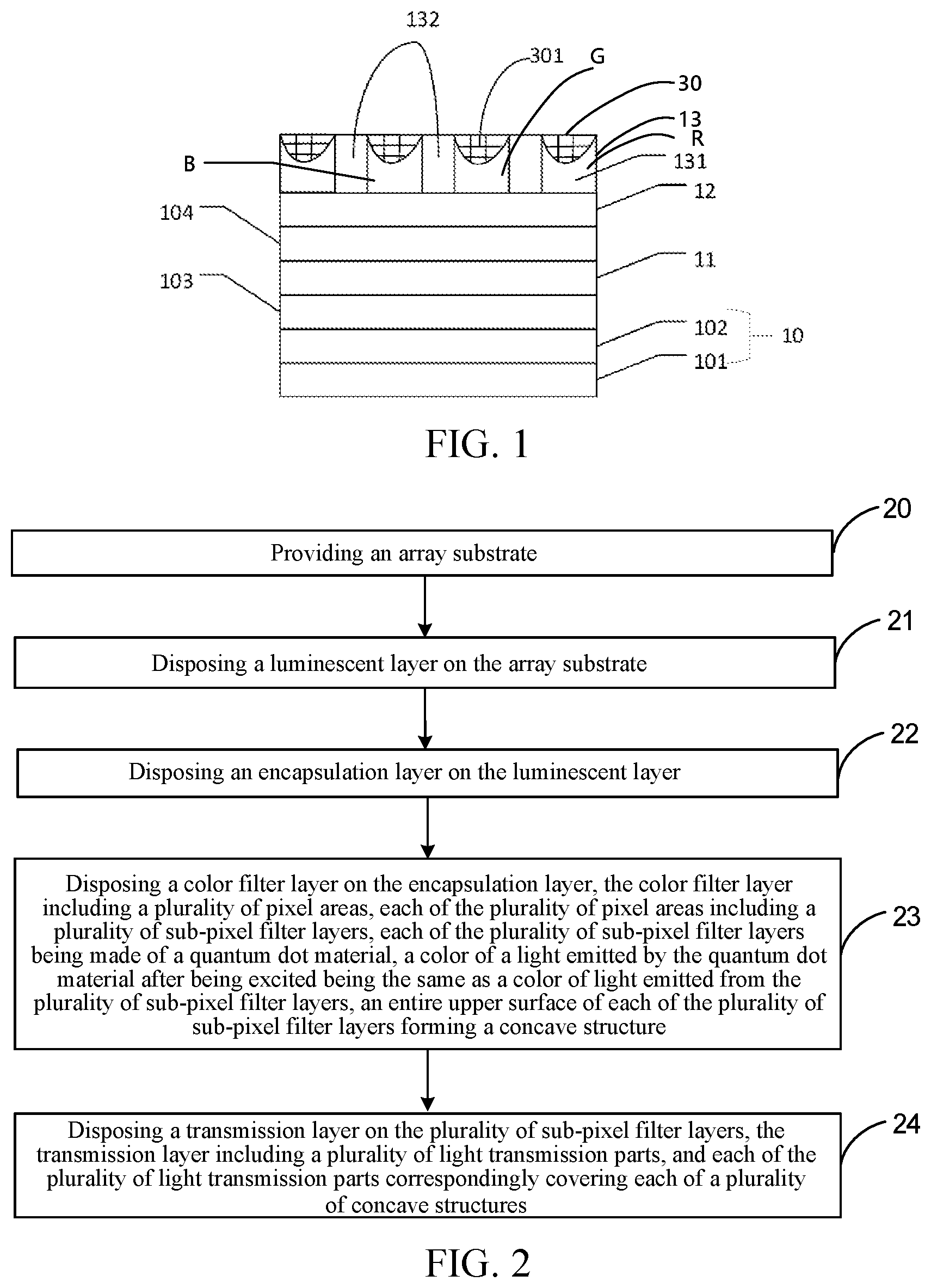 Patent US11785823 Figure 1 – Quantum dot display panel and manufacturing method thereof