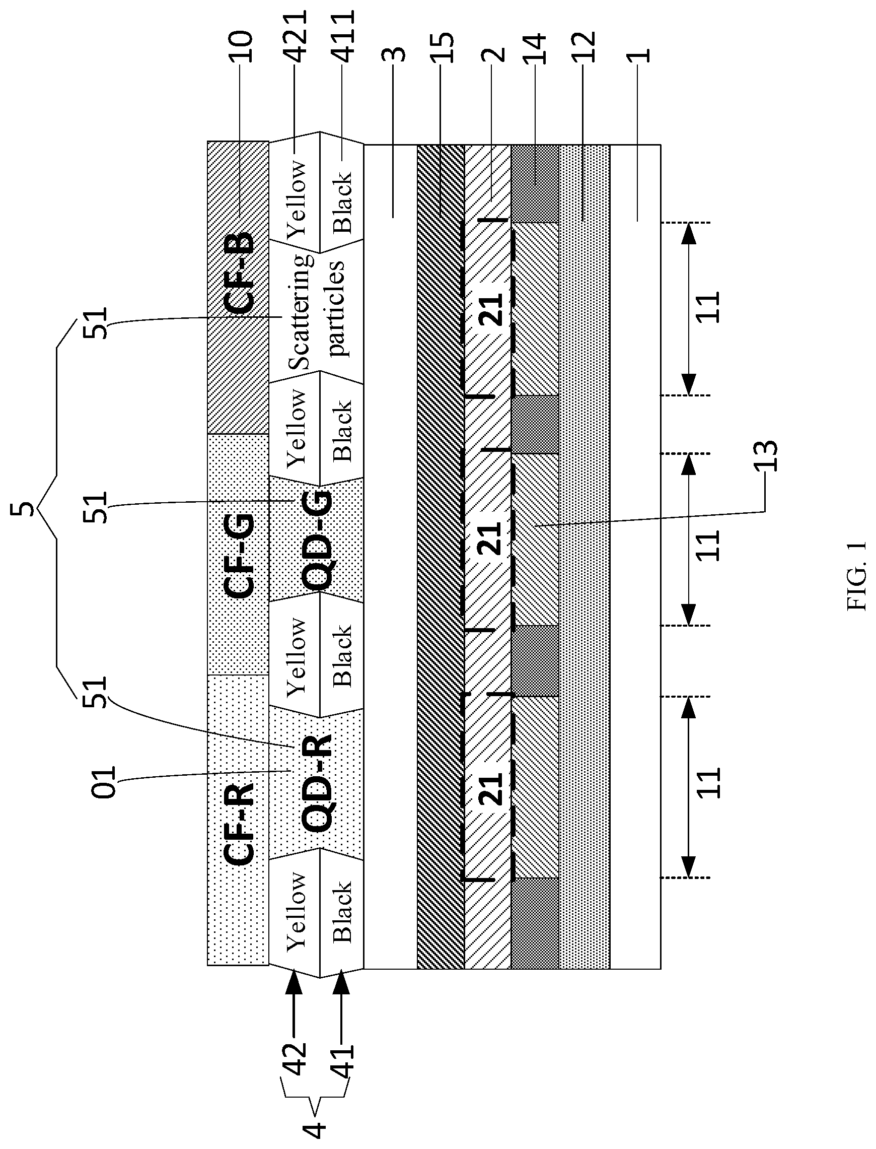 Patent US11785825 Figure 1 – Quantum dot-organic light emitting display panel and display device