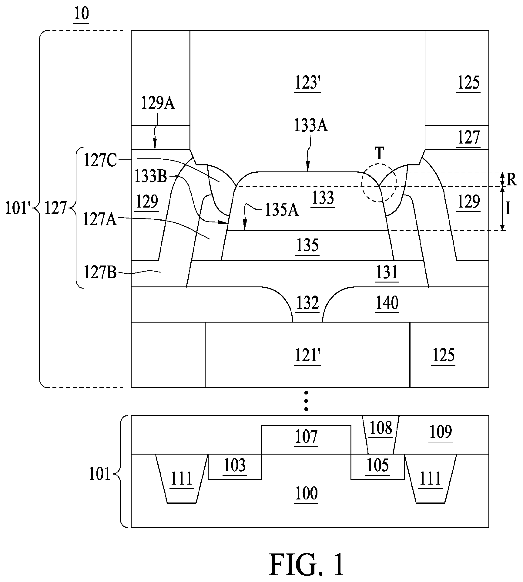 Patent US11785861 — Semiconductor structure and method of manufacturing the same — Figure 1