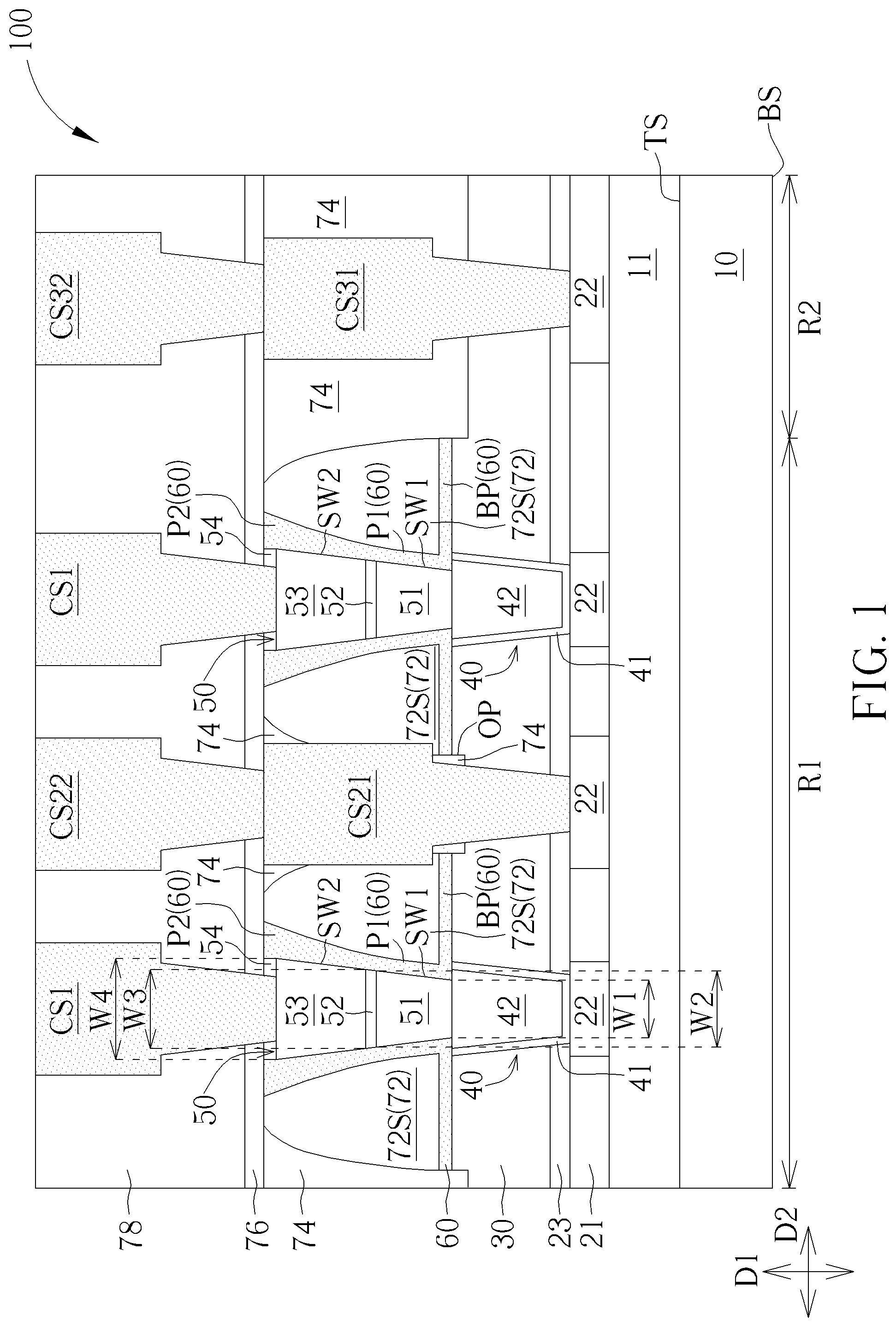 Patent US11785867 — Memory device and manufacturing method thereof — Figure 1