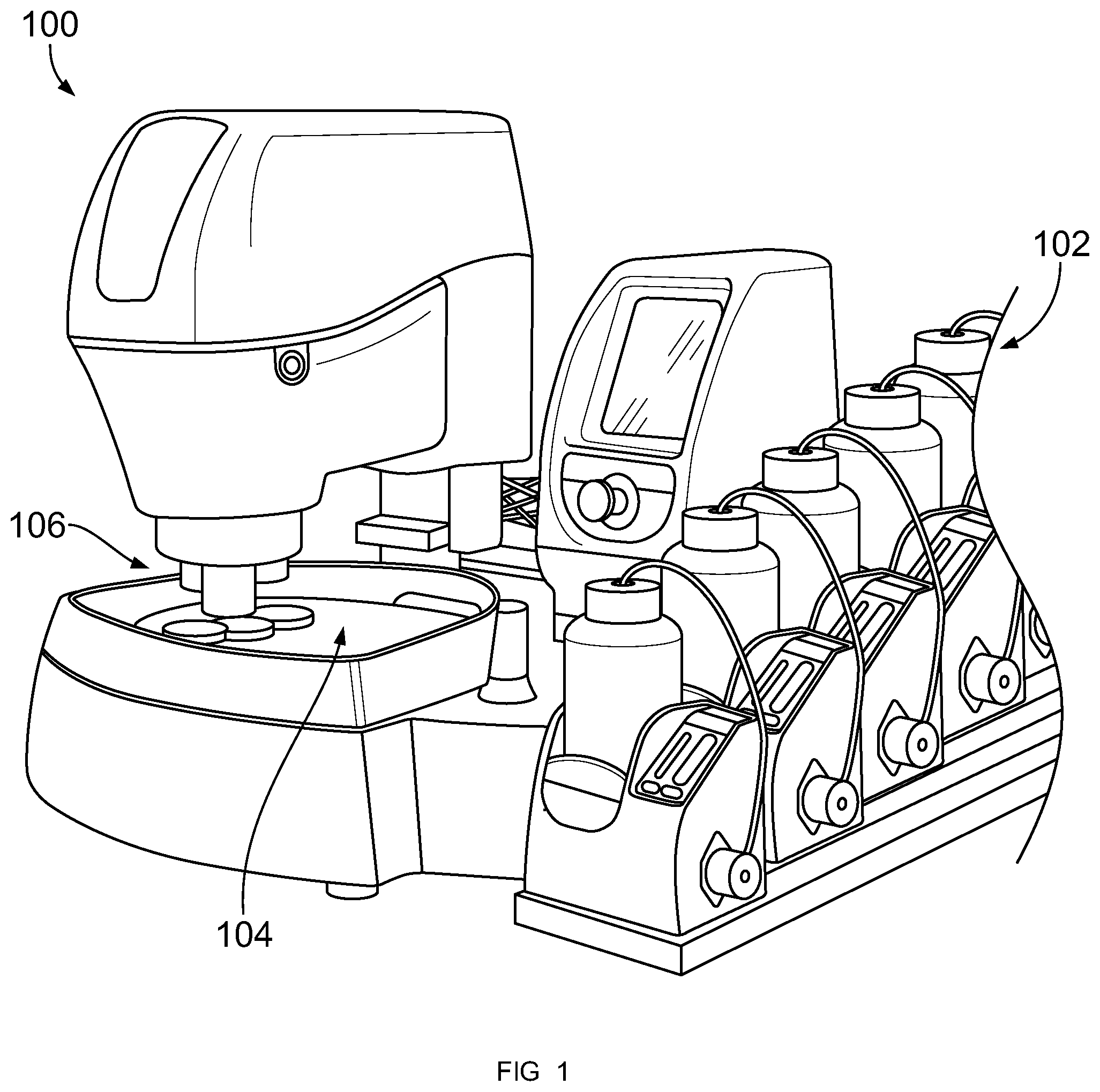 Patent US11787007 Figure 1 – Methods and apparatus to control a fluid dispenser on a metallurgical specimen preparation machine