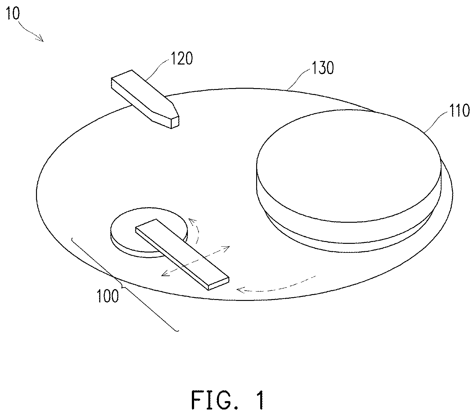 Patent US11787012 — Conditioner disk, chemical mechanical polishing device, and method — Figure 1