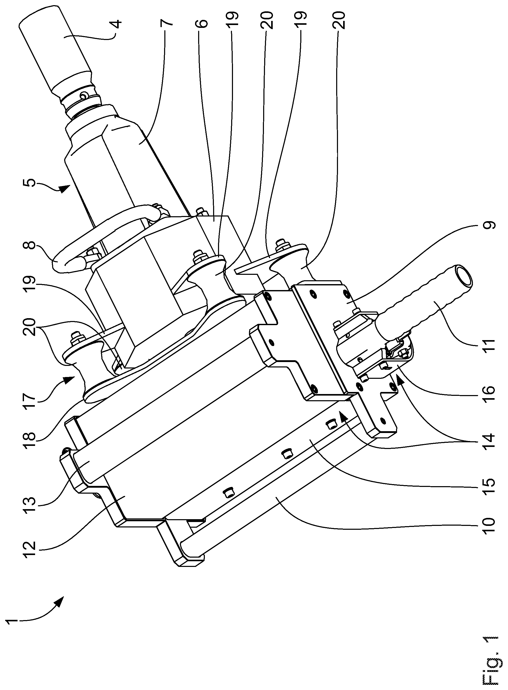 Patent US11787017 — Impact wrench for tightening and loosening nuts and screws on a track — Figure 1
