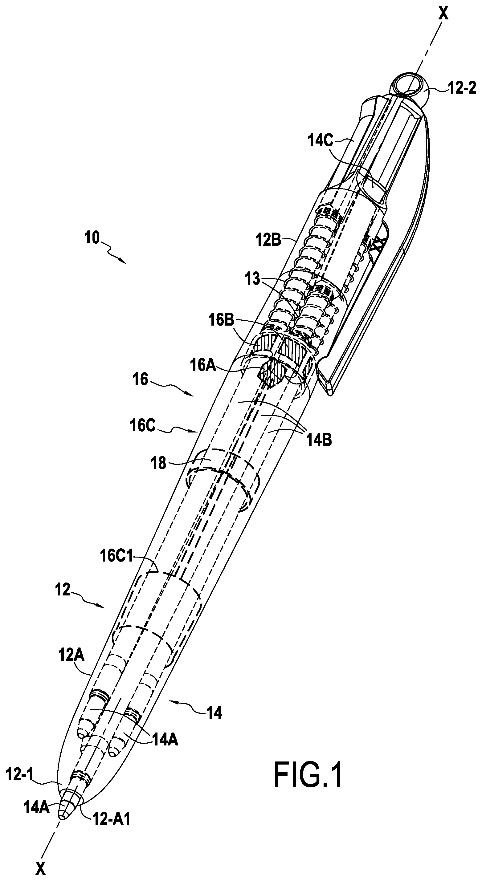 Patent US11787223 — Multifunction writing instrument — Figure 1