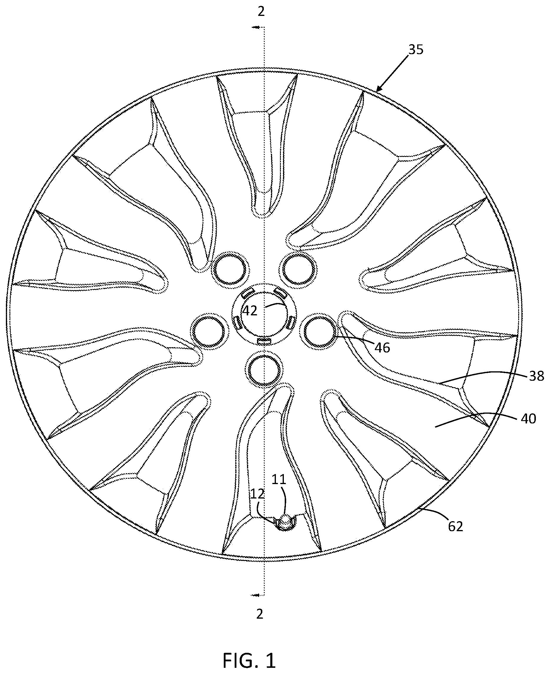 Patent US11787230 — Vehicle wheel cover retention system — Figure 1