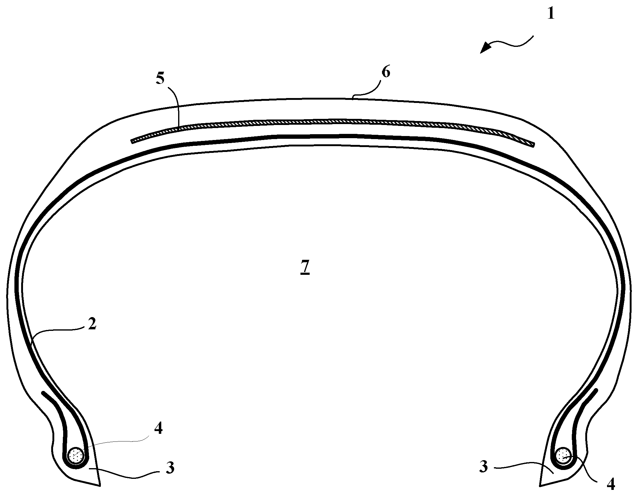 Patent US11787235 — Tire comprising a carcass reinforcement layer having improved endurance properties — Figure 1
