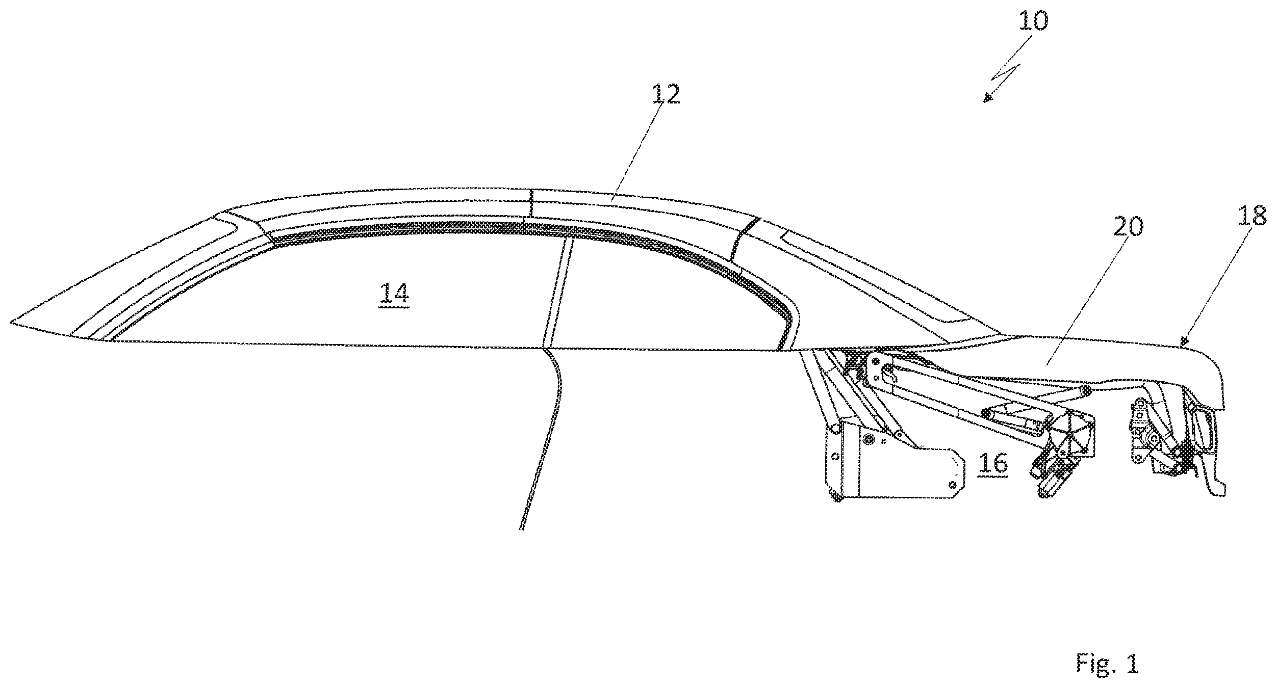 Patent US11787274 — Top compartment lid assembly comprising a link assembly and a locking assembly — Figure 1