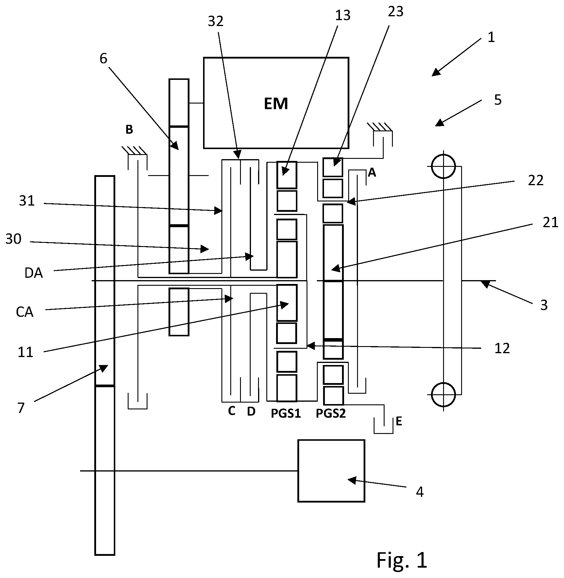 Patent US11787282 — Hybridised drivetrain and method for controlling said drivetrain — Figure 1
