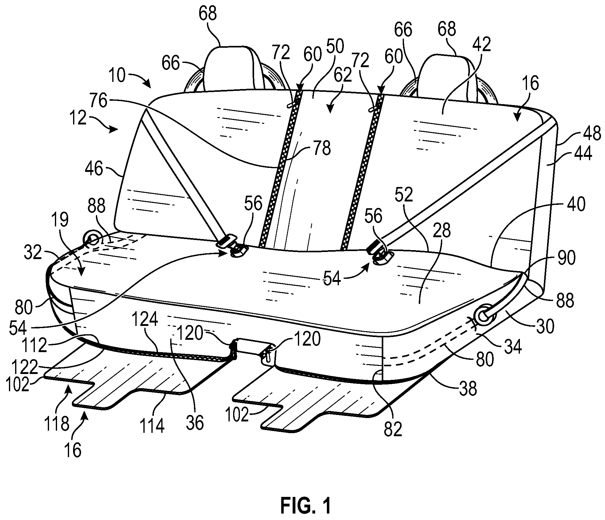 Patent US11787318 Figure 1 – Bench seat cover assembly