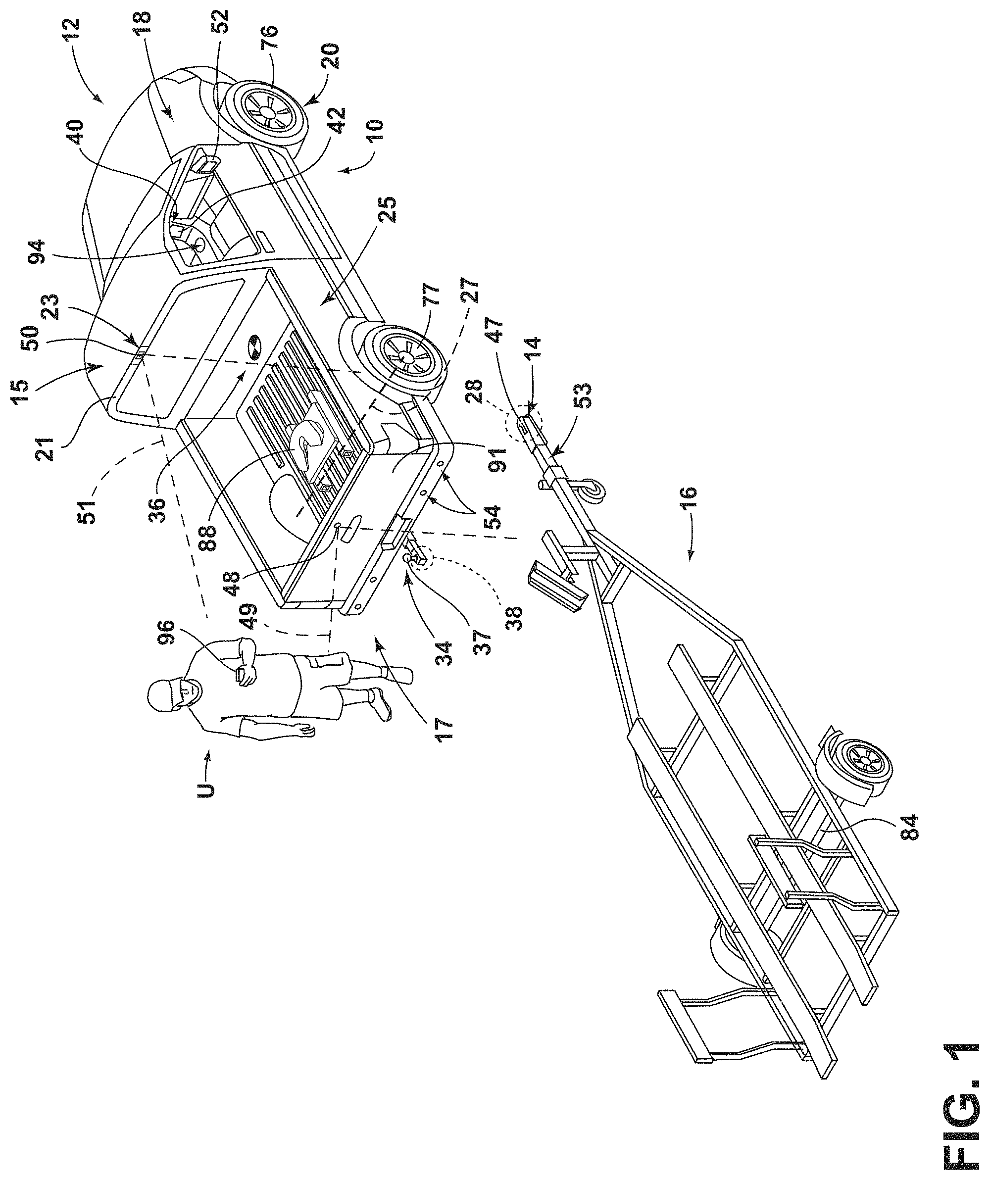 Patent US11787336 — Trailer hitching assistance system including trailer type identification and adaptive interface — Figure 1