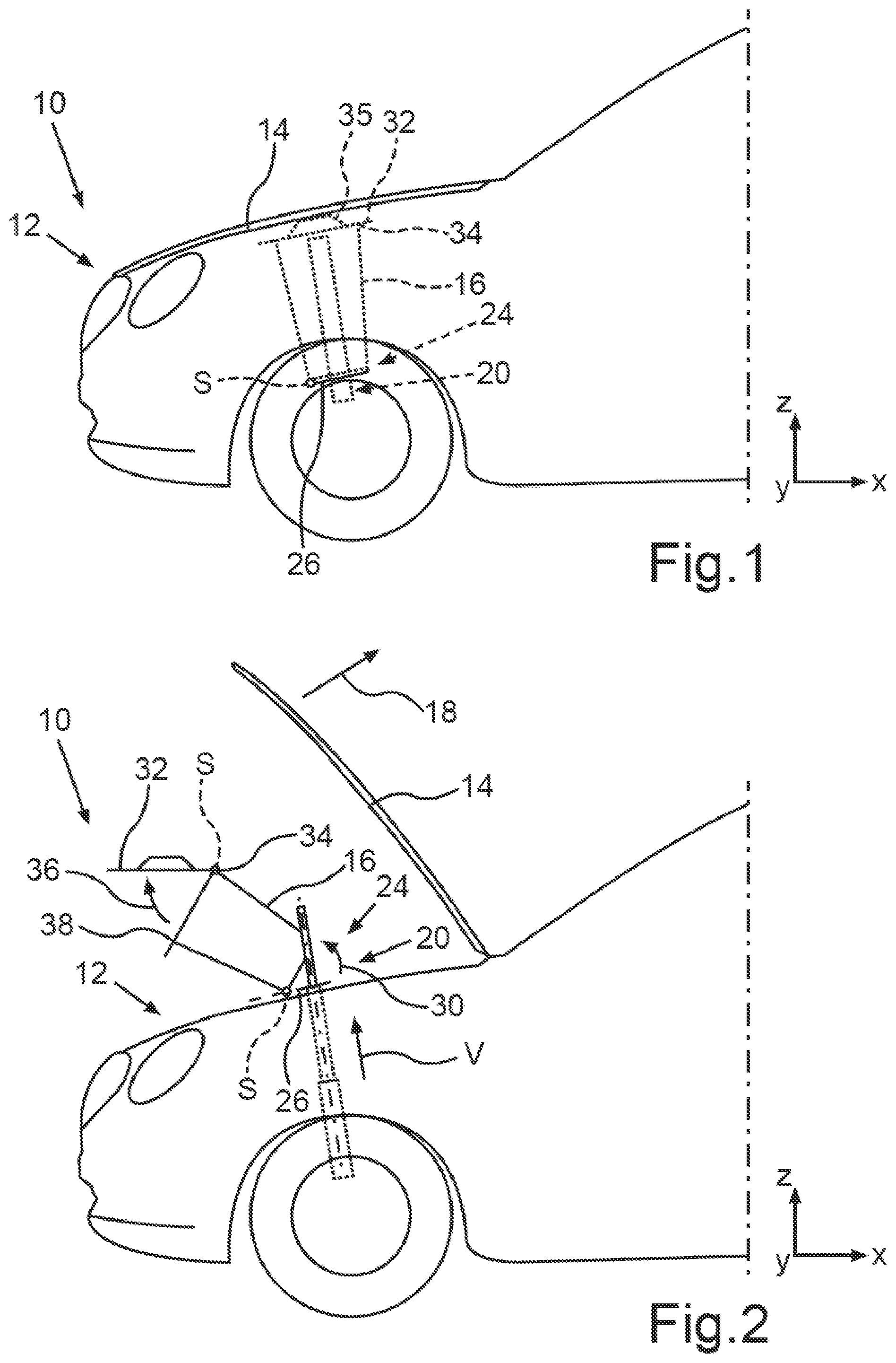 Patent US11787343 — Cargo space device for a front part of a motor vehicle — Figure 1