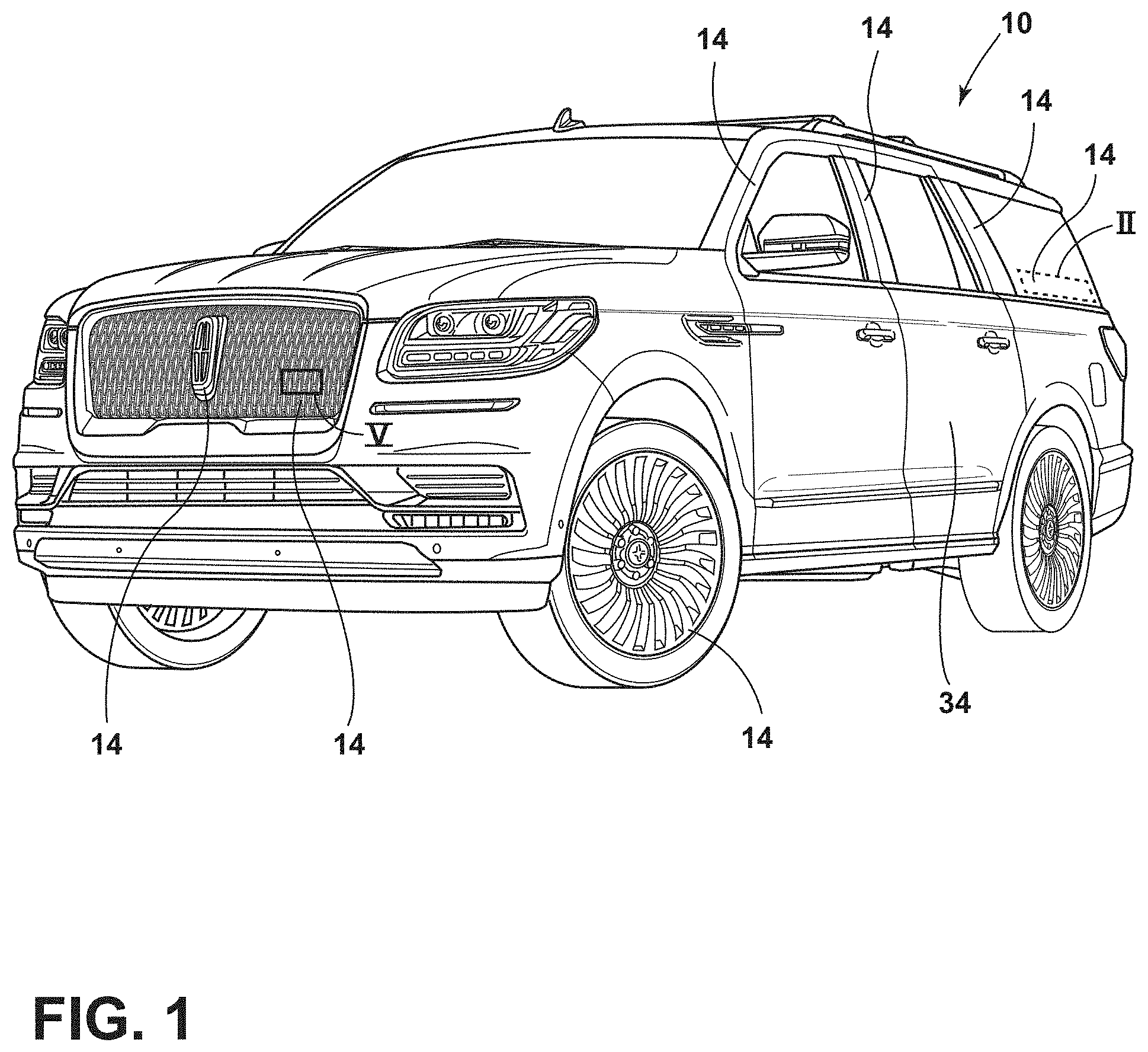 Patent US11787352 — Vehicle appliques — Figure 1
