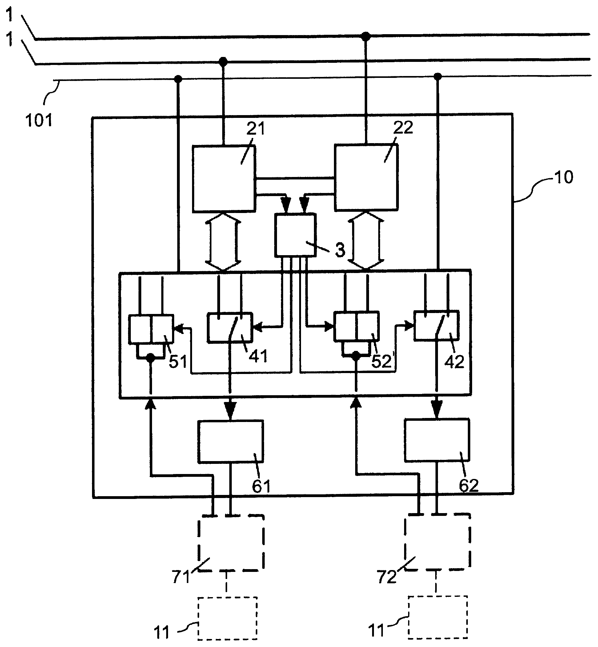 Patent US11787355 — Protection circuitry and a method for protecting a vehicle power supply — Figure 1