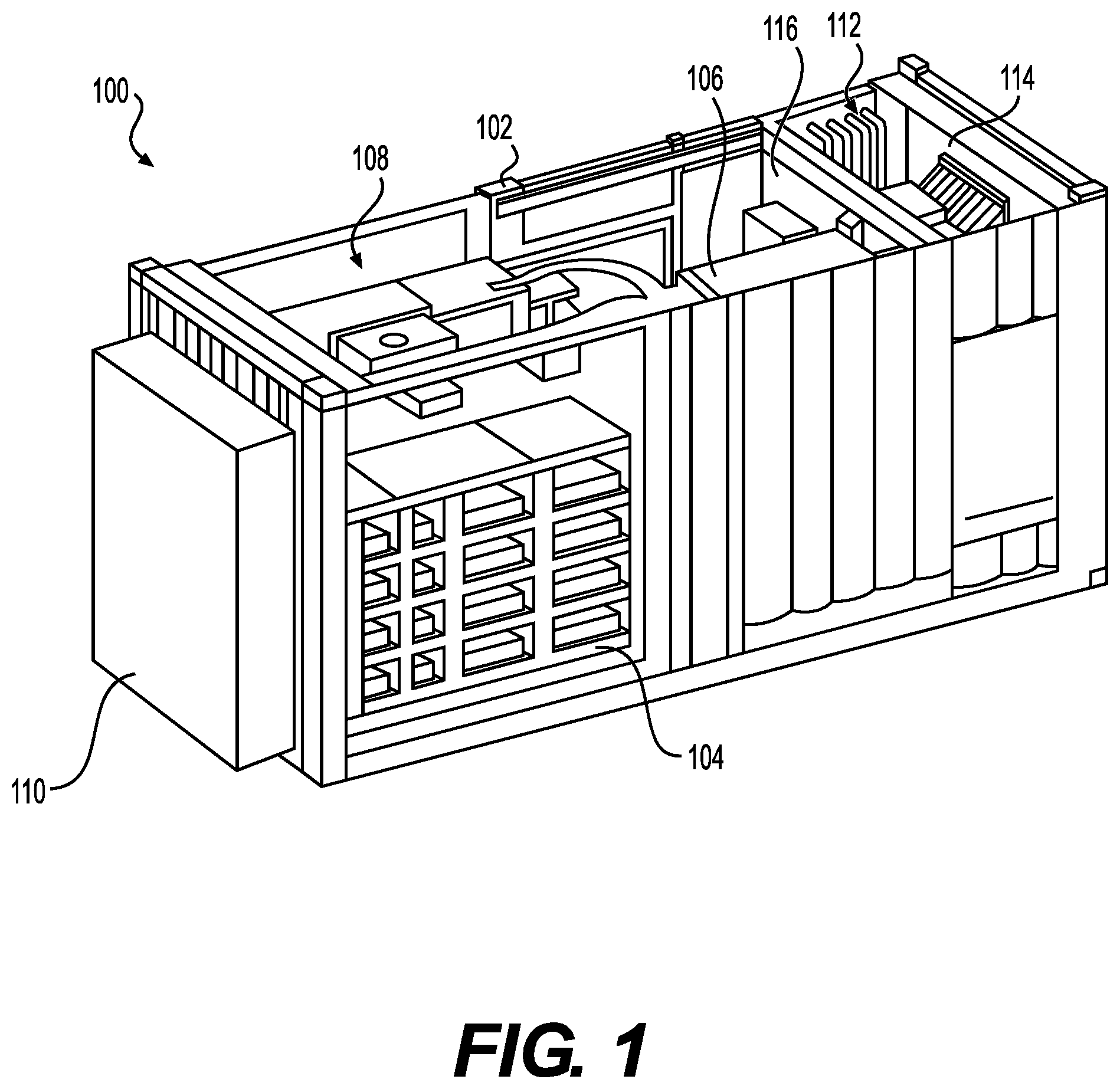 Patent US11787387 — Thermal management system for an energy storage container — Figure 1