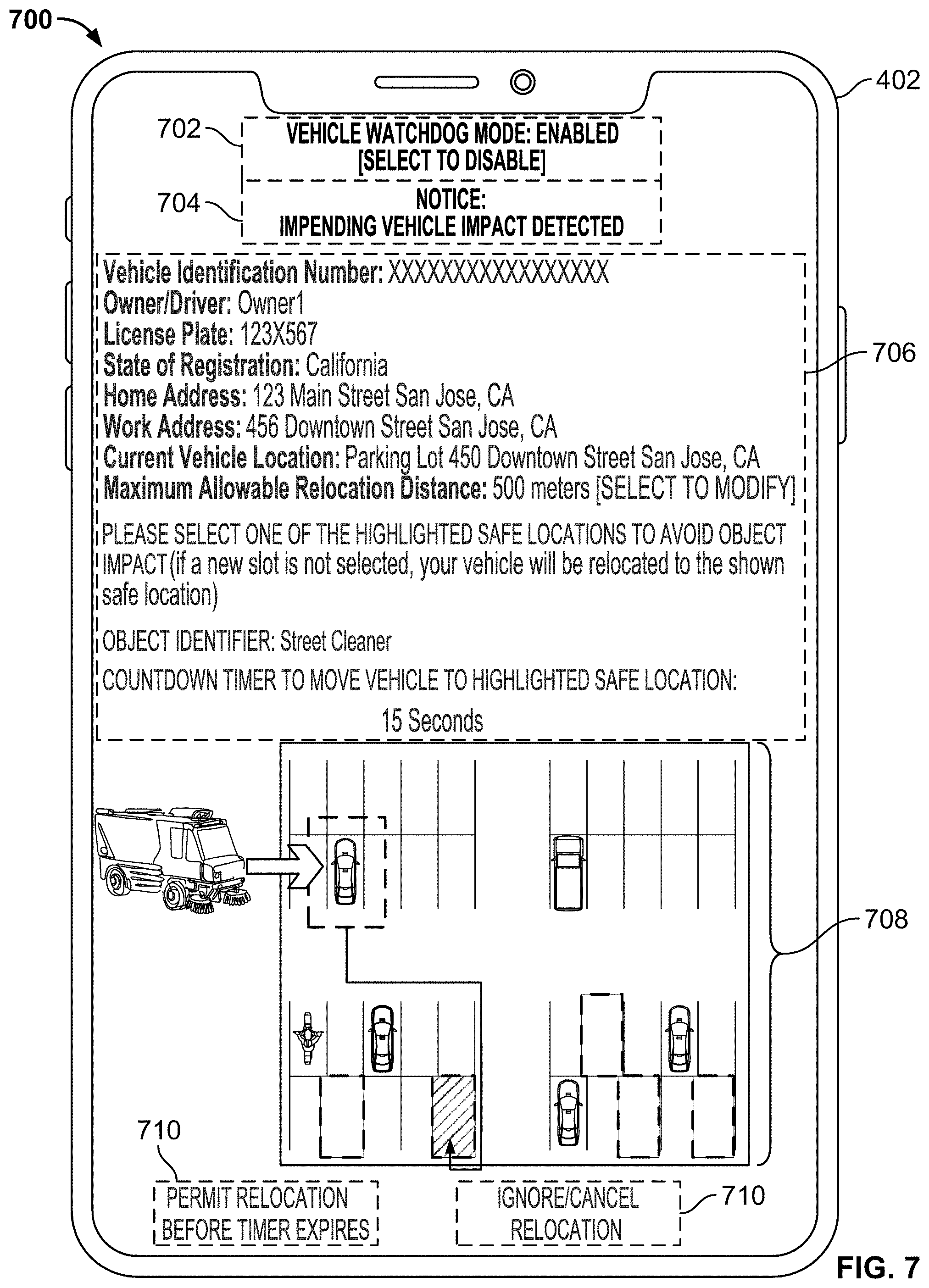 Patent US11787441 Figure 7 – Stationary vehicle impact analysis and decision making