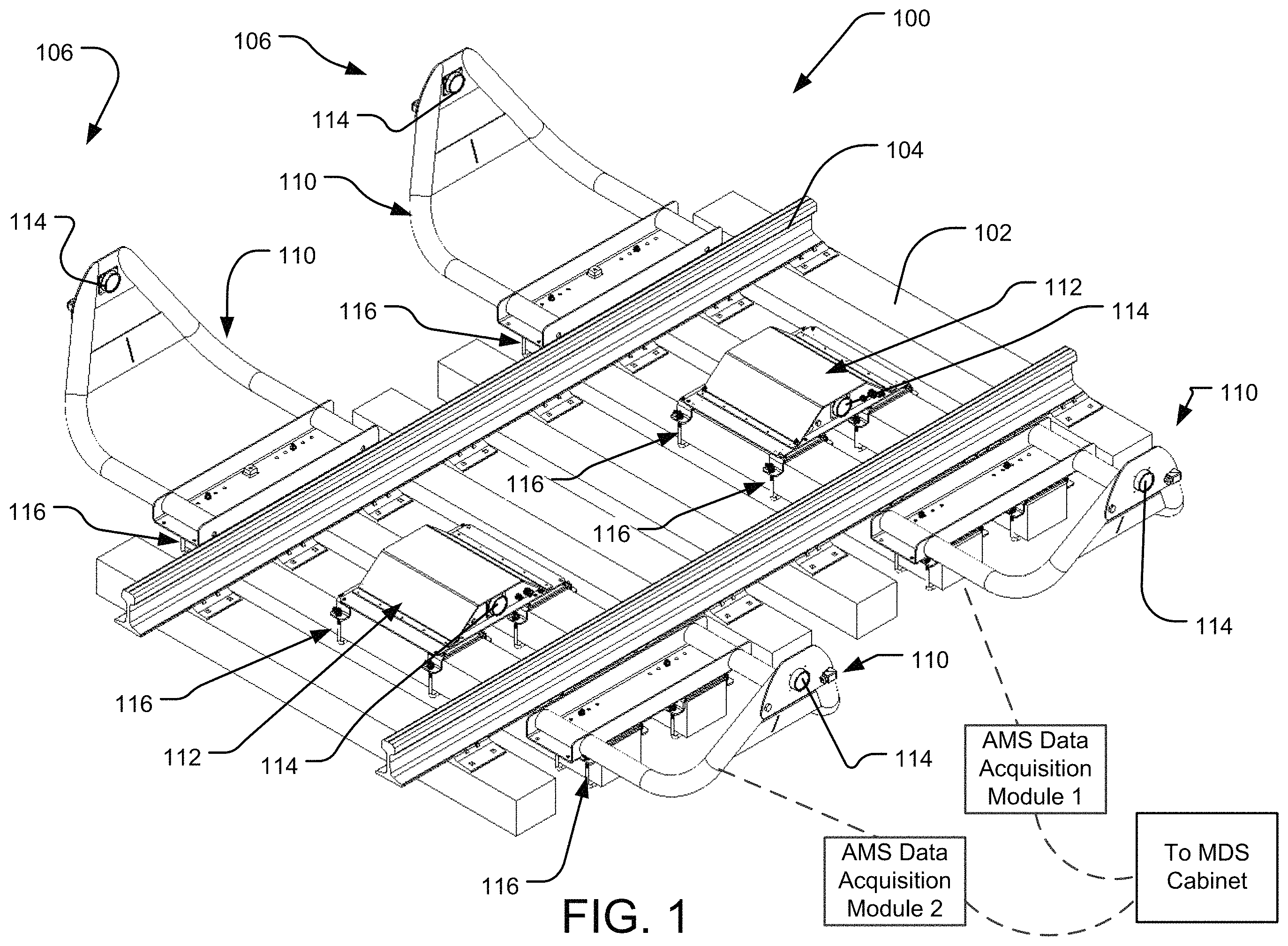 Patent US11787454 — Railcar acoustic monitoring system and method of use — Figure 1