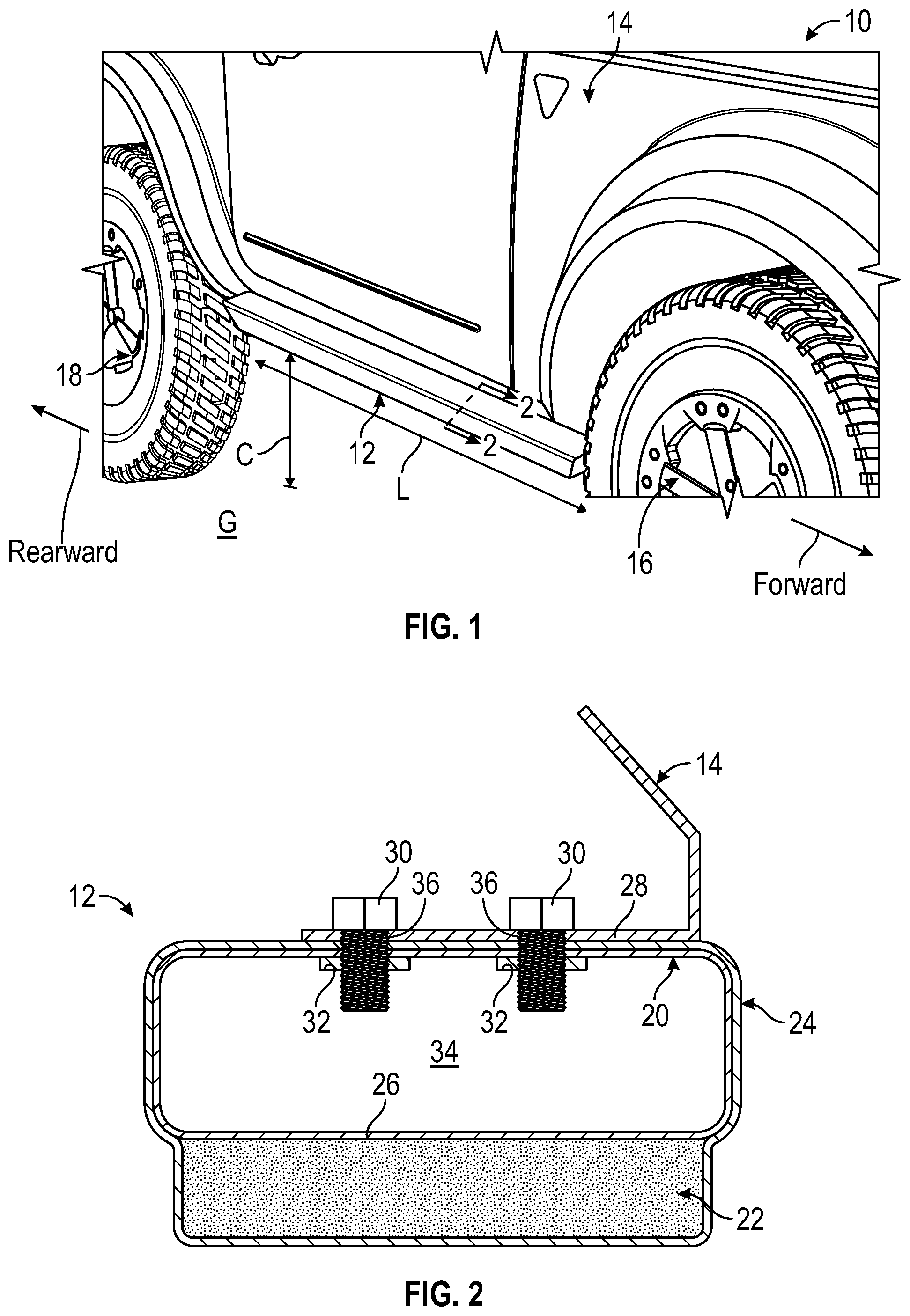 Patent US11787482 Figure 1 – Vehicle rock rails with energy absorbing structures and associated methods for manufacture
