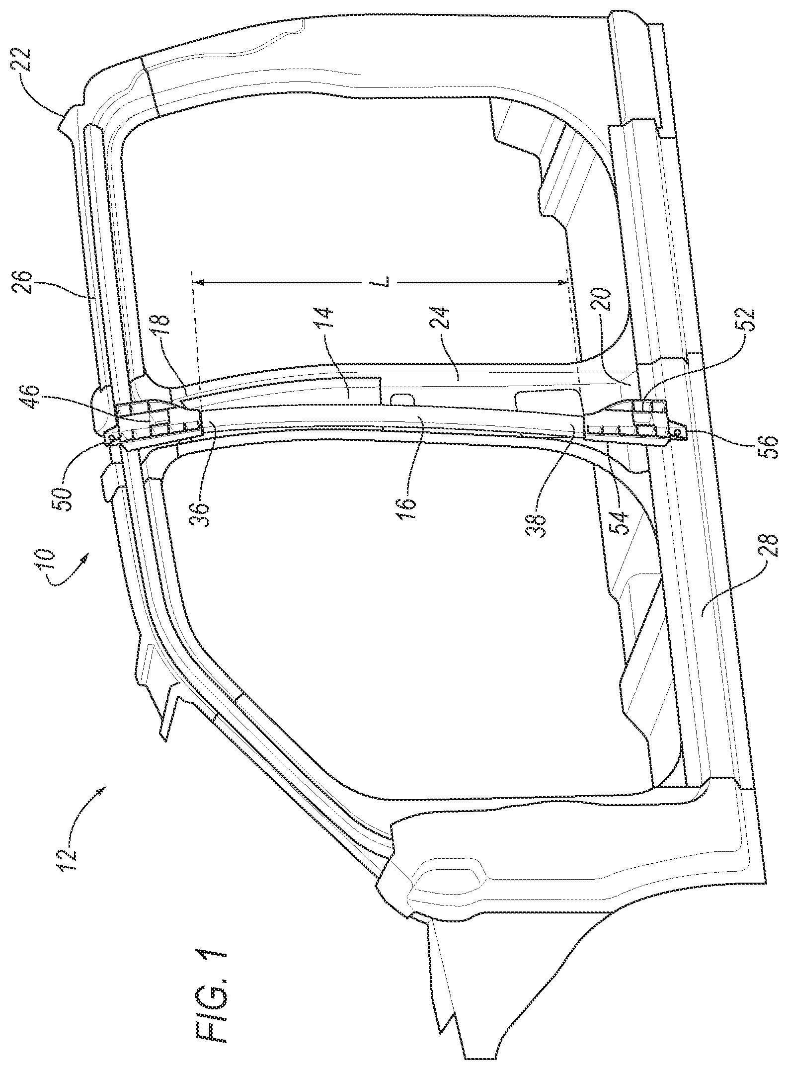 Patent US11787484 — Structural assembly for vehicle components having continuously formed composite reinforcement — Figure 1