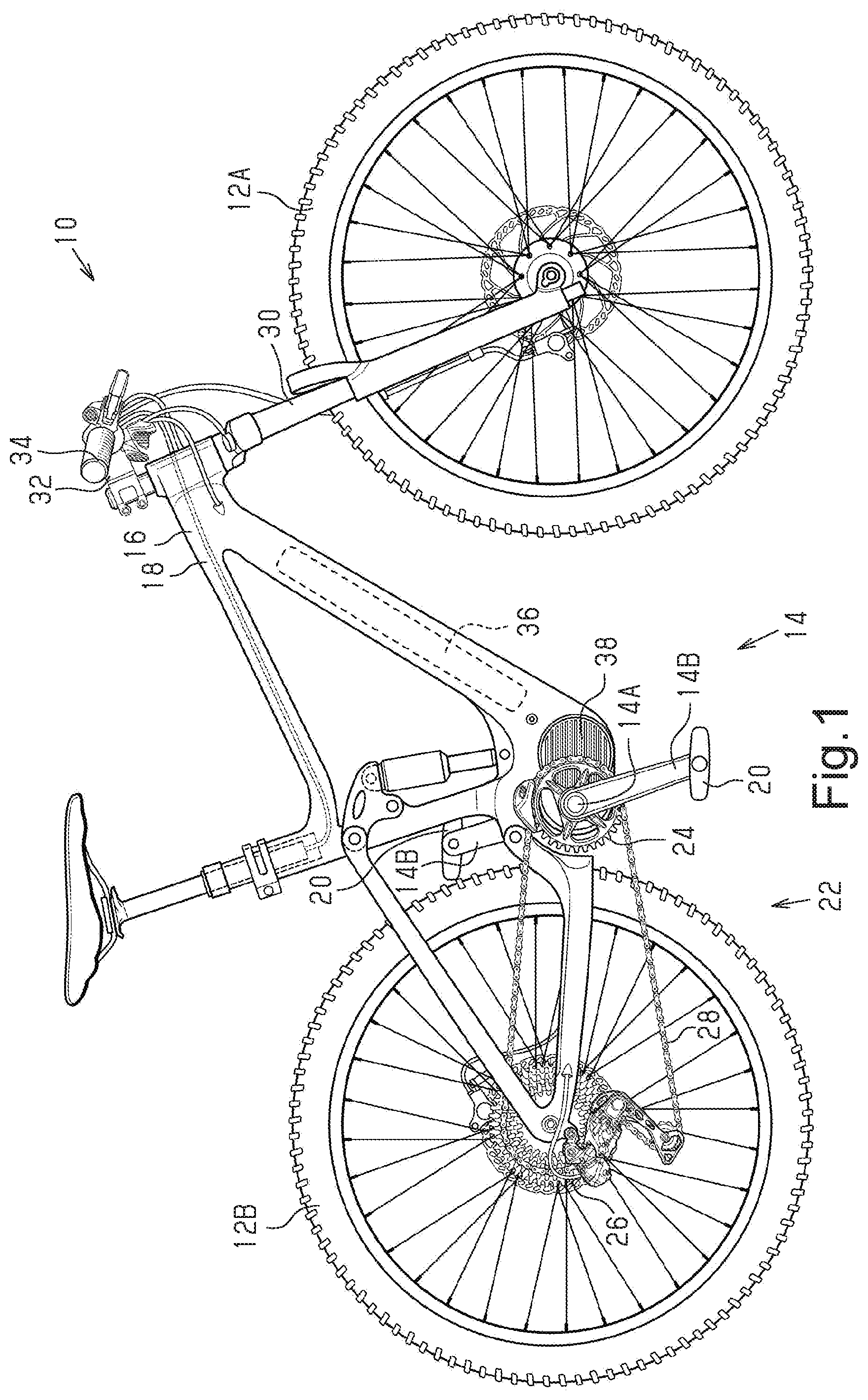 Patent US11787498 — Control device for human-powered vehicle — Figure 1
