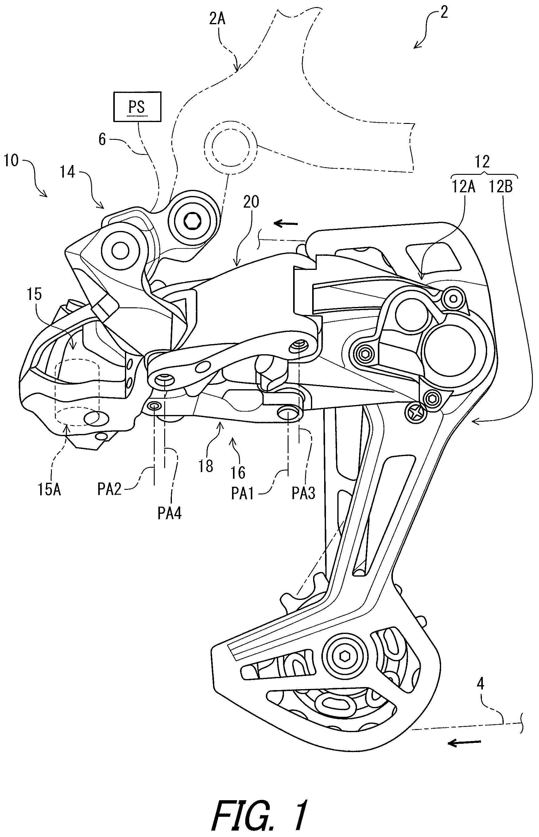 Patent US11787505 Figure 1 – Linkage and derailleur for human-powered vehicle