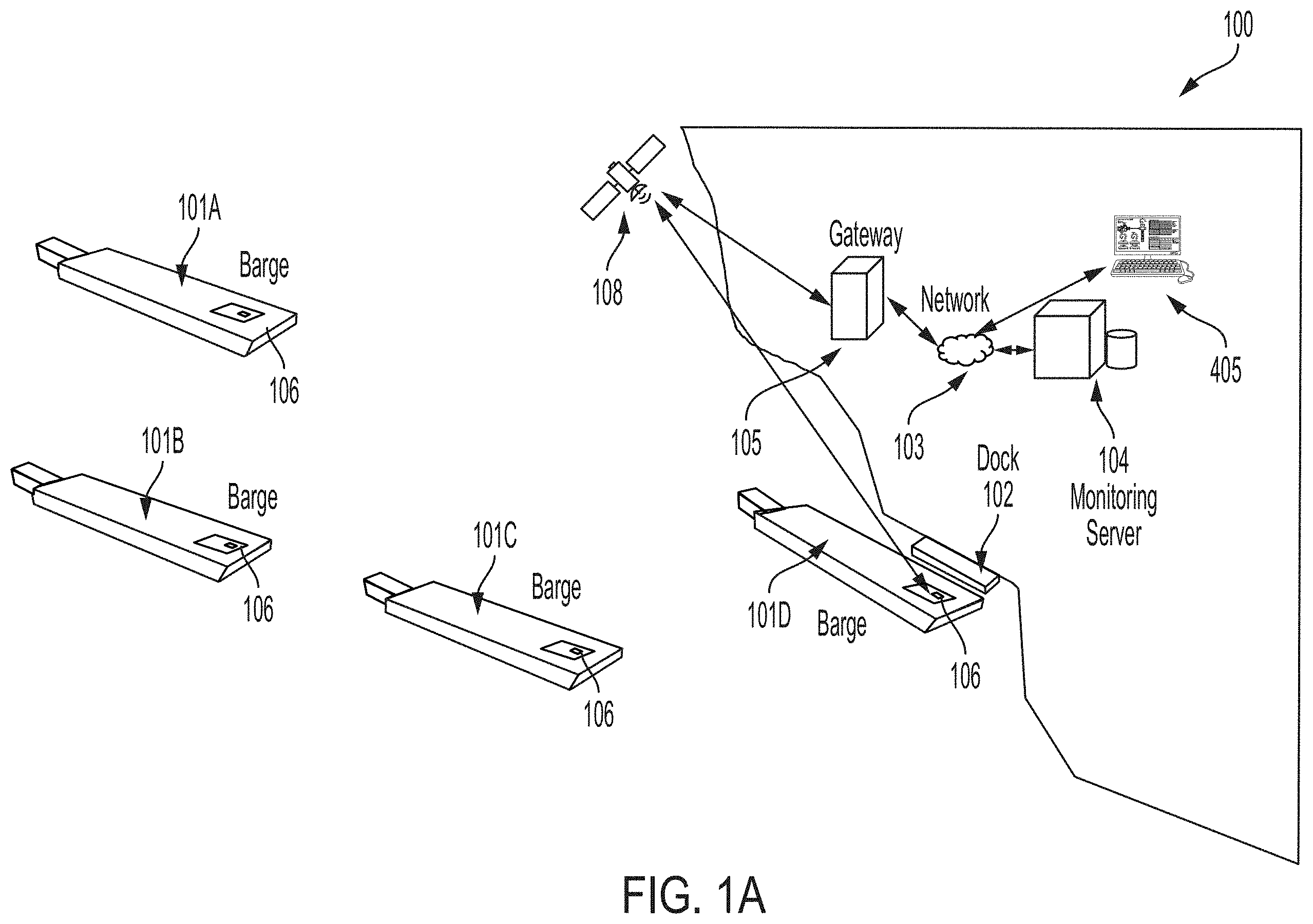 Patent US11787515 — Barge offloading monitoring systems, methods, and kit — Figure 1