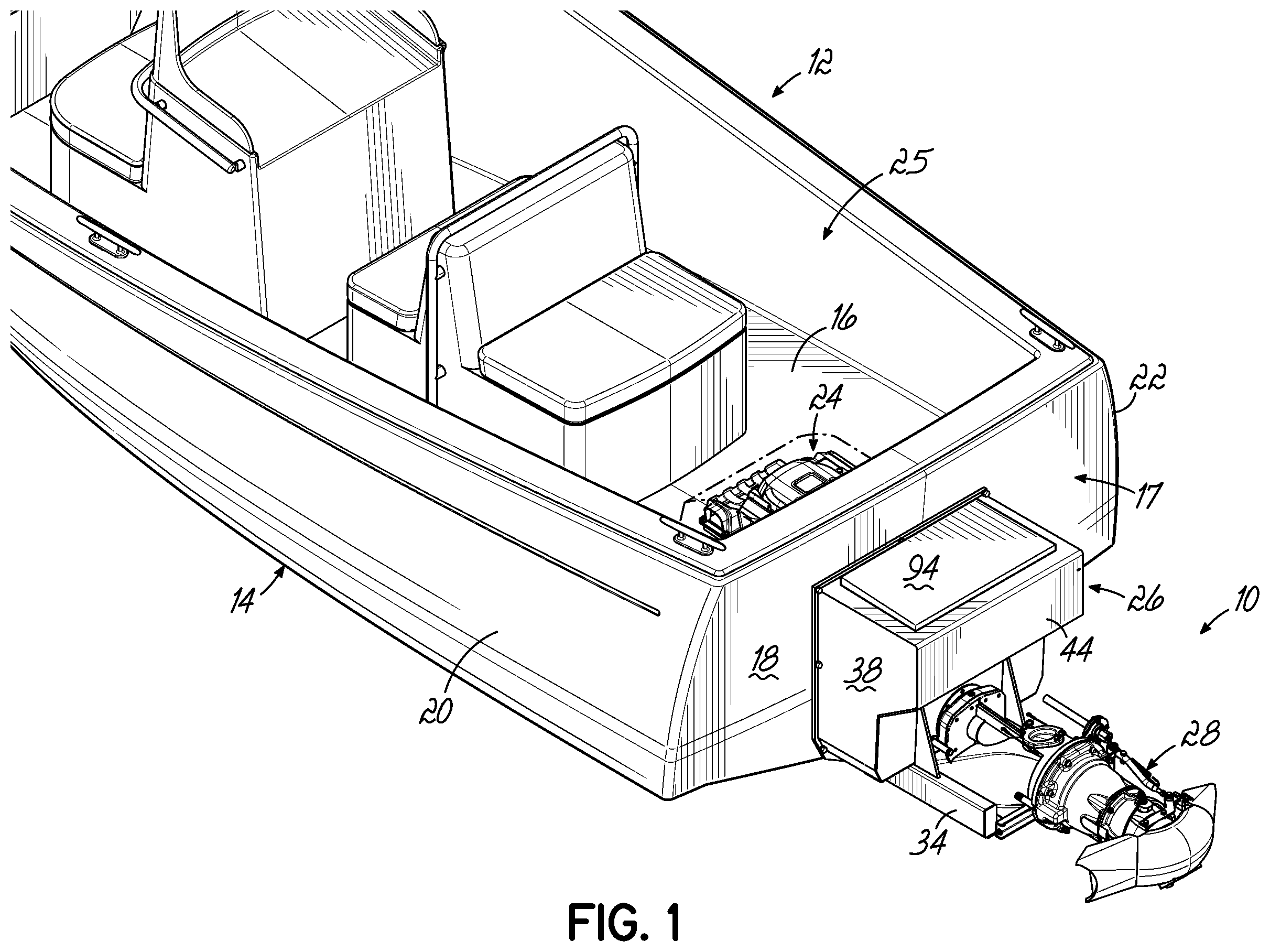 Patent US11787520 — Jet pump assembly and method of securing jet pump assembly to boat hull — Figure 1